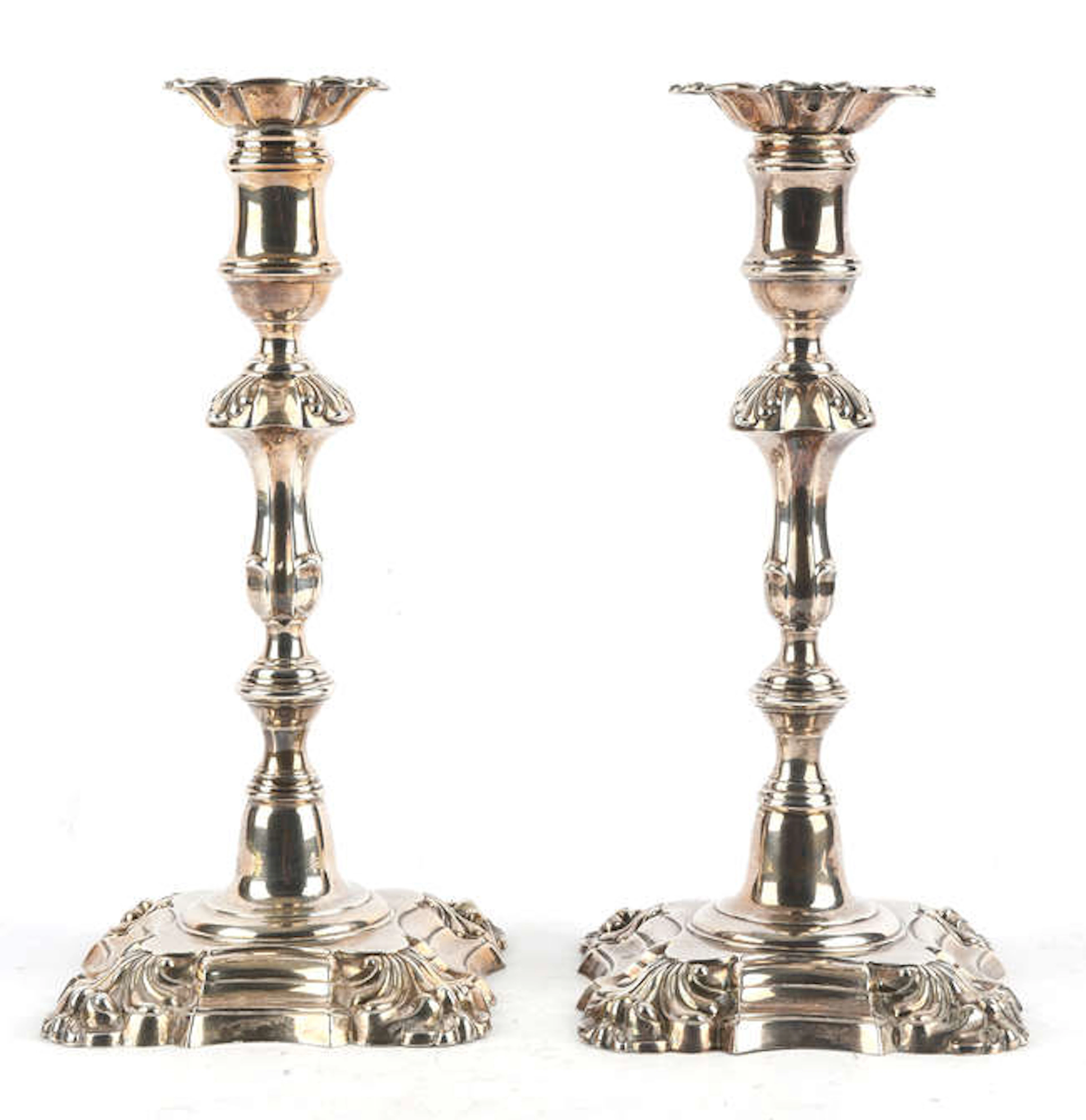 Pair of George IV candle sticks, by Creswick and Co,Thomas, James