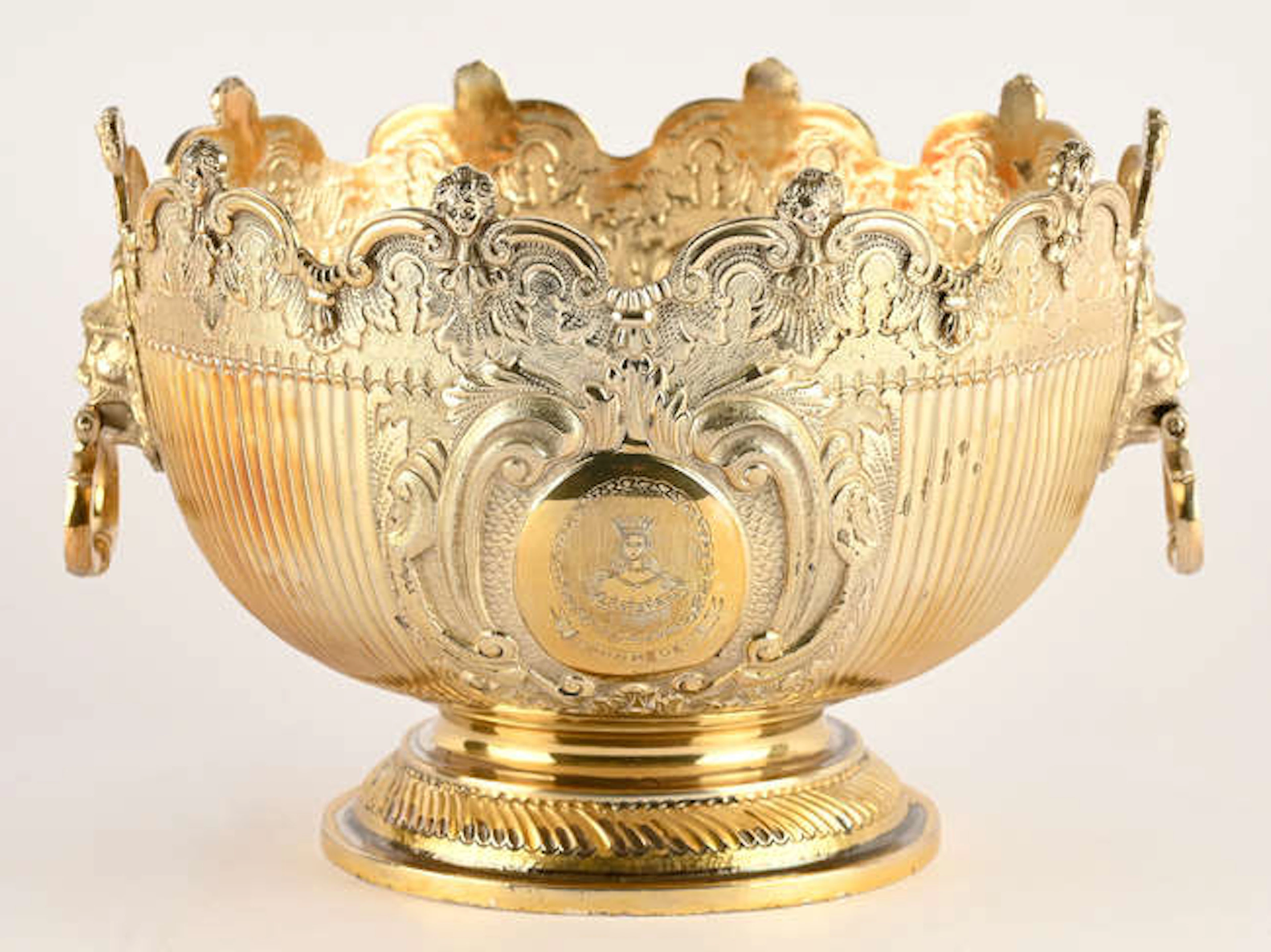 Victorian presentation Monteith rose bowl, the rim with C scrolls