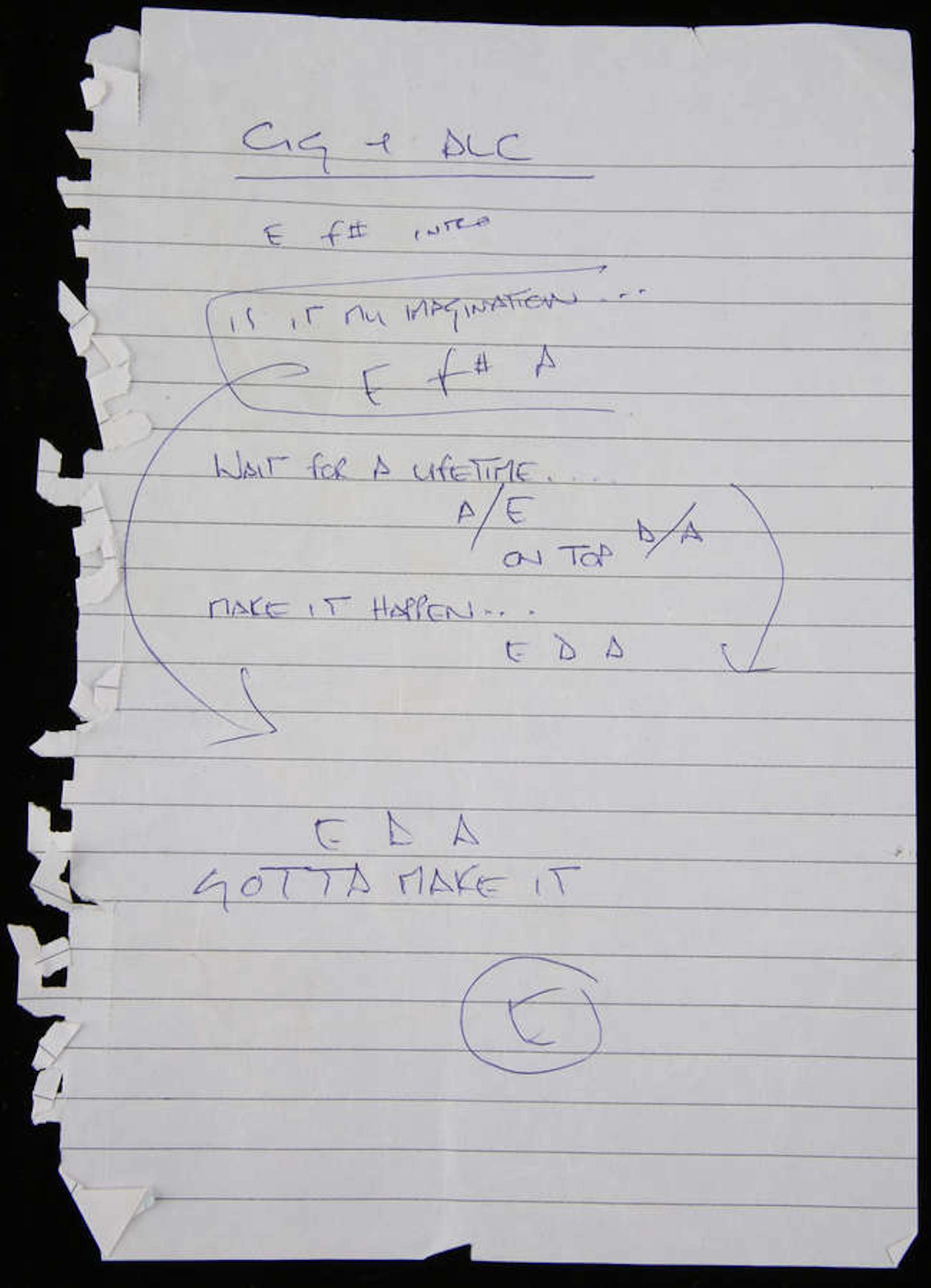 Oasis - 'Cigarettes and Alcohol' handwritten chords and lyrics, this