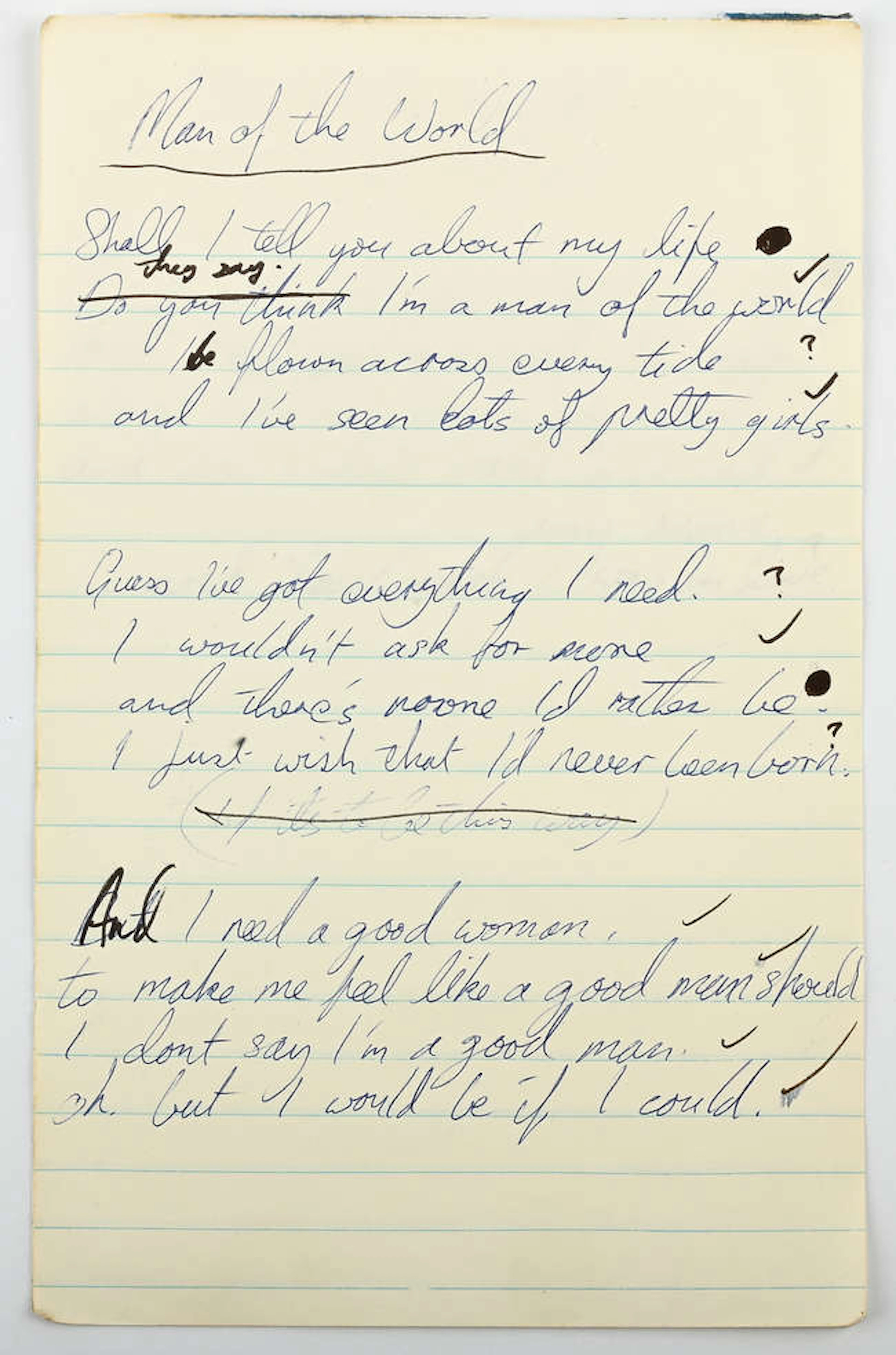 Peter Green: A Rare and Important Set of Handwritten Lyrics for the
