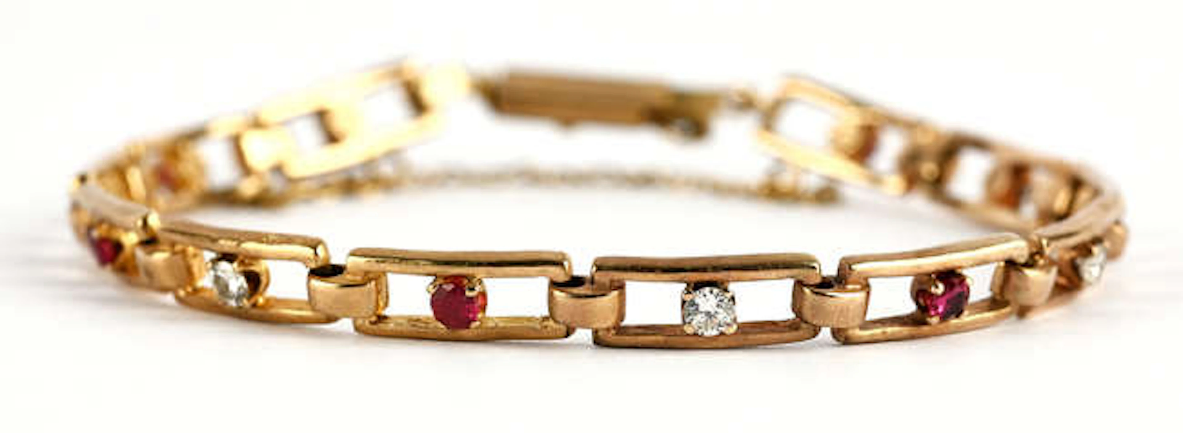 Ruby and diamond bracelet, set with round brilliant cut diamonds total