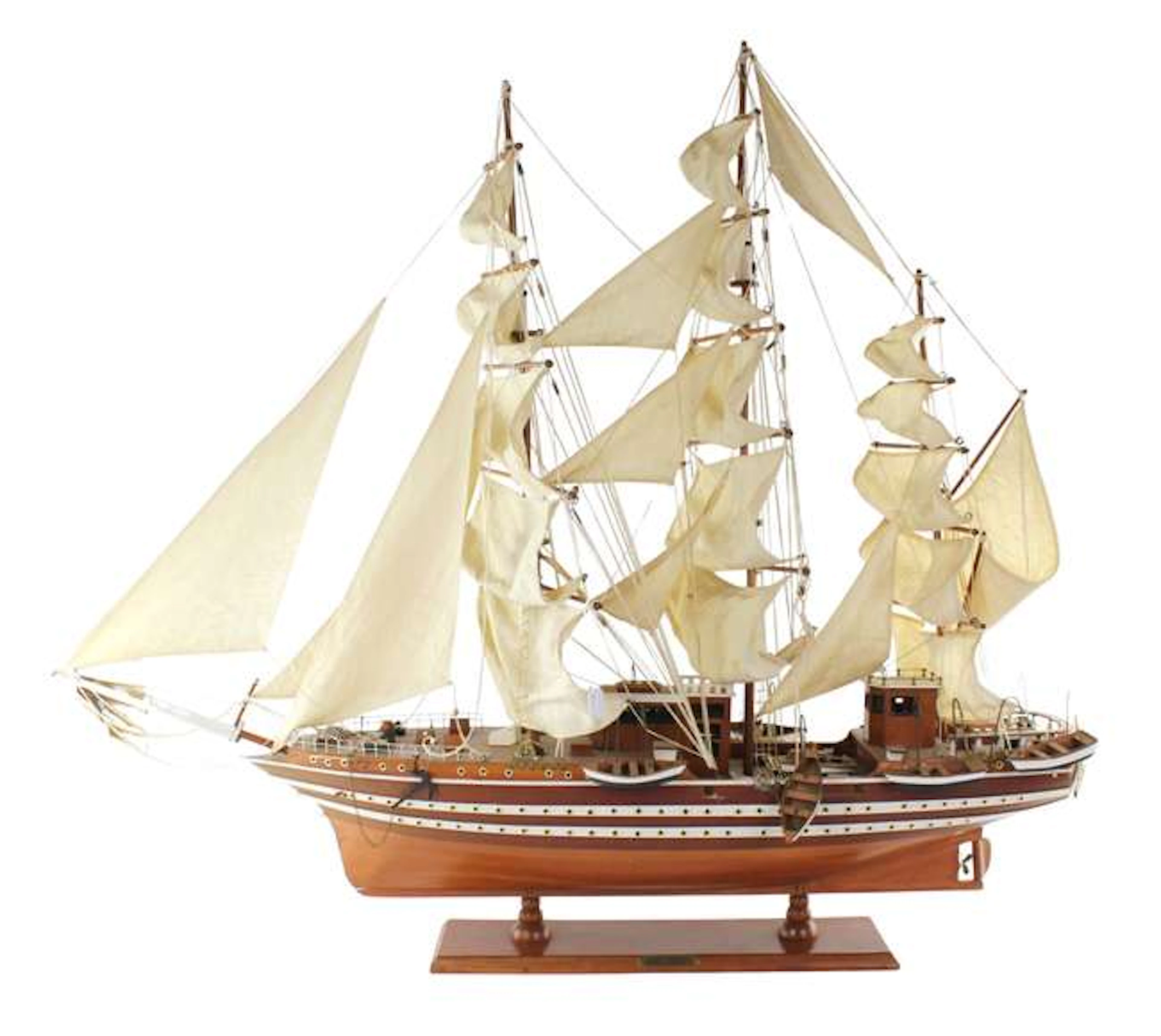 A scale model sailing ship 'Amerigo Vespucci' raised on an integral