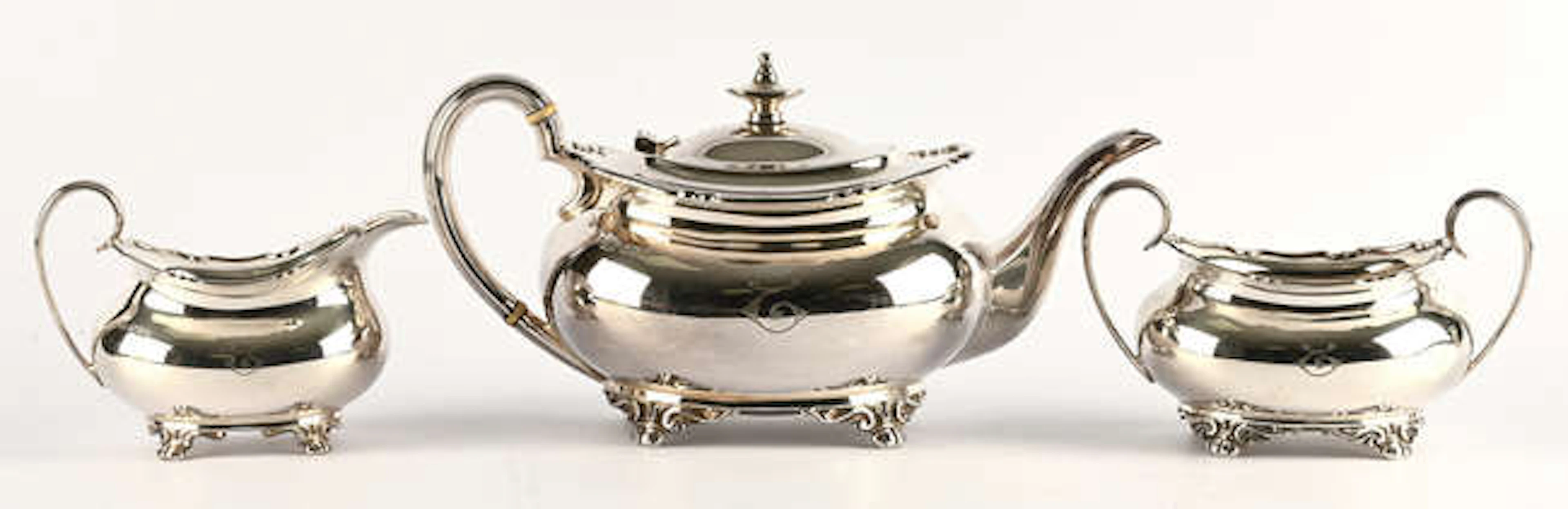 Three piece tea service, with shaped rim, by Atkin Brothers, Sheffield