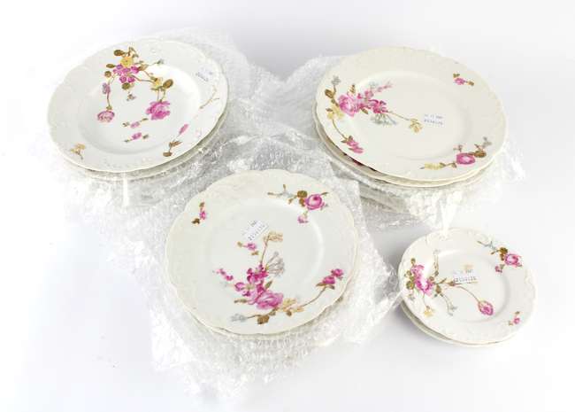 A Russian Kornilov Brothers porcelain part dinner service, transfer