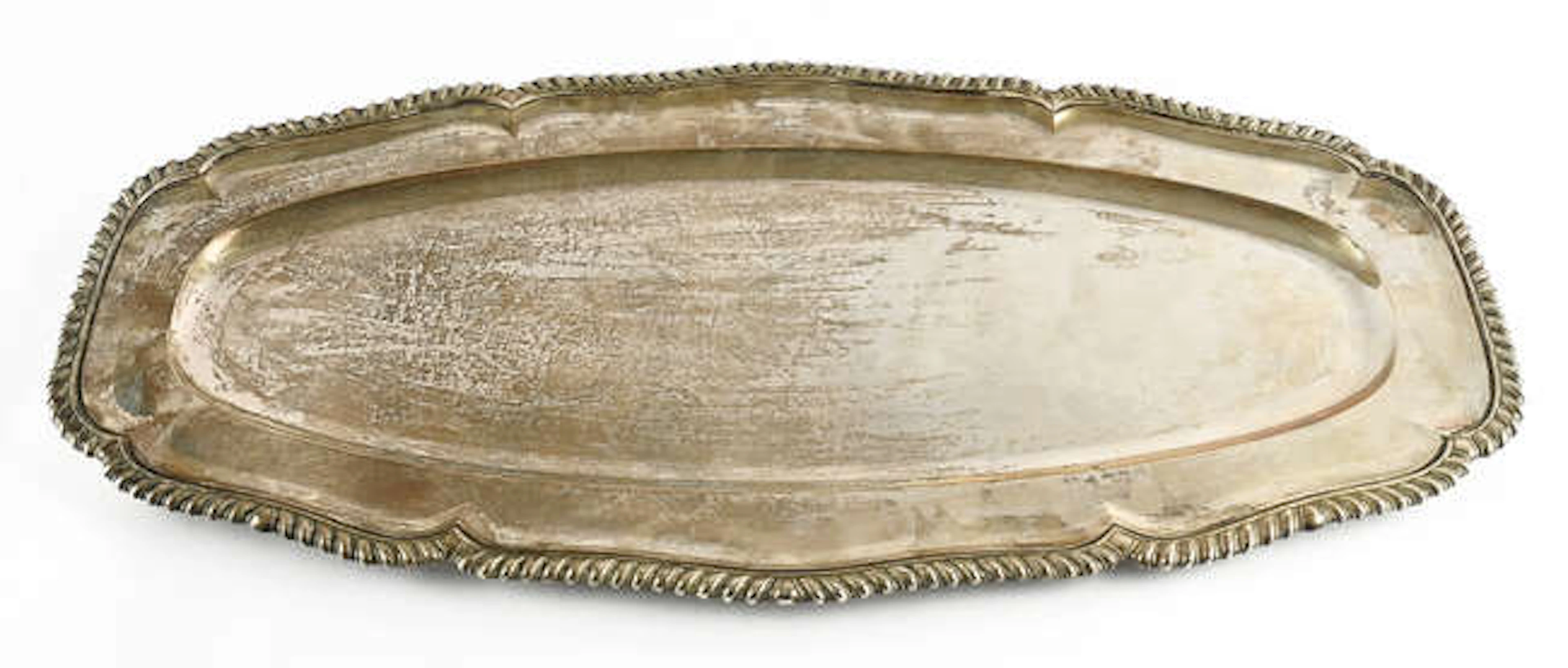 An Austro-Hungarian oval tray, with shaped gadrooned border, 67 x
