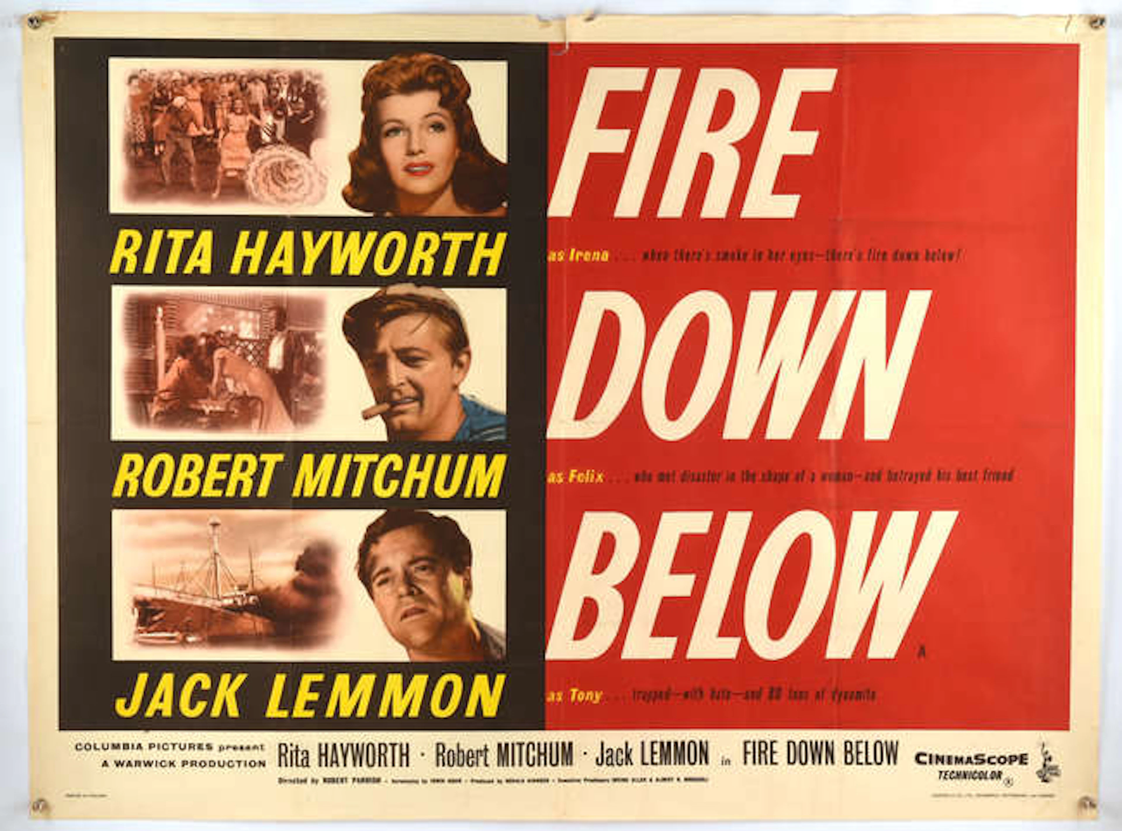Fire Down Below (1957), British Quad Film Poster, starring Rita Hayworth