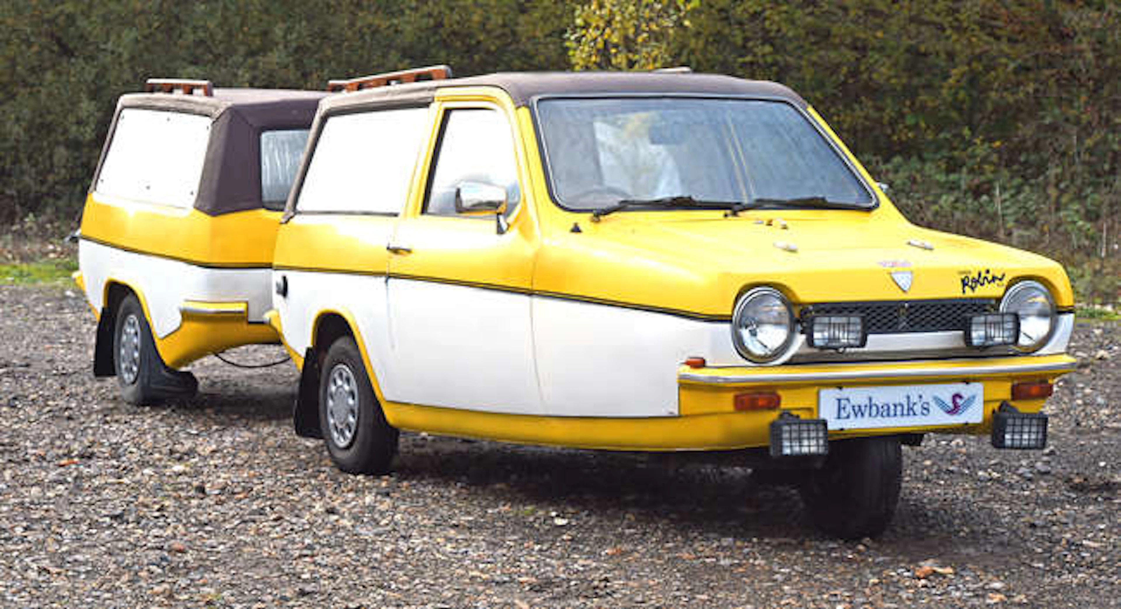 1976 Reliant Robin with matching trailer. Registration number NRO