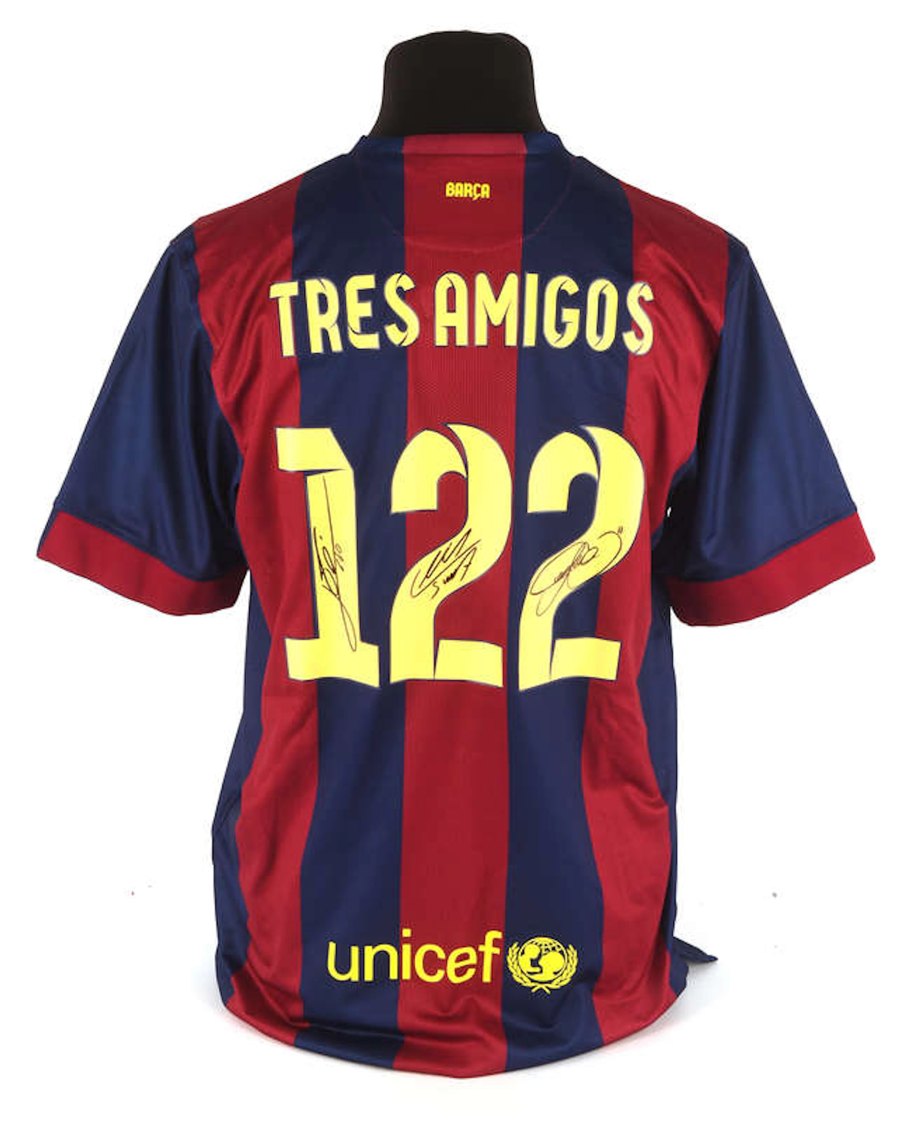 Lionel Messi, Luis Suarez and Neymar Jr. Signed on Back 'Tres Amigos'