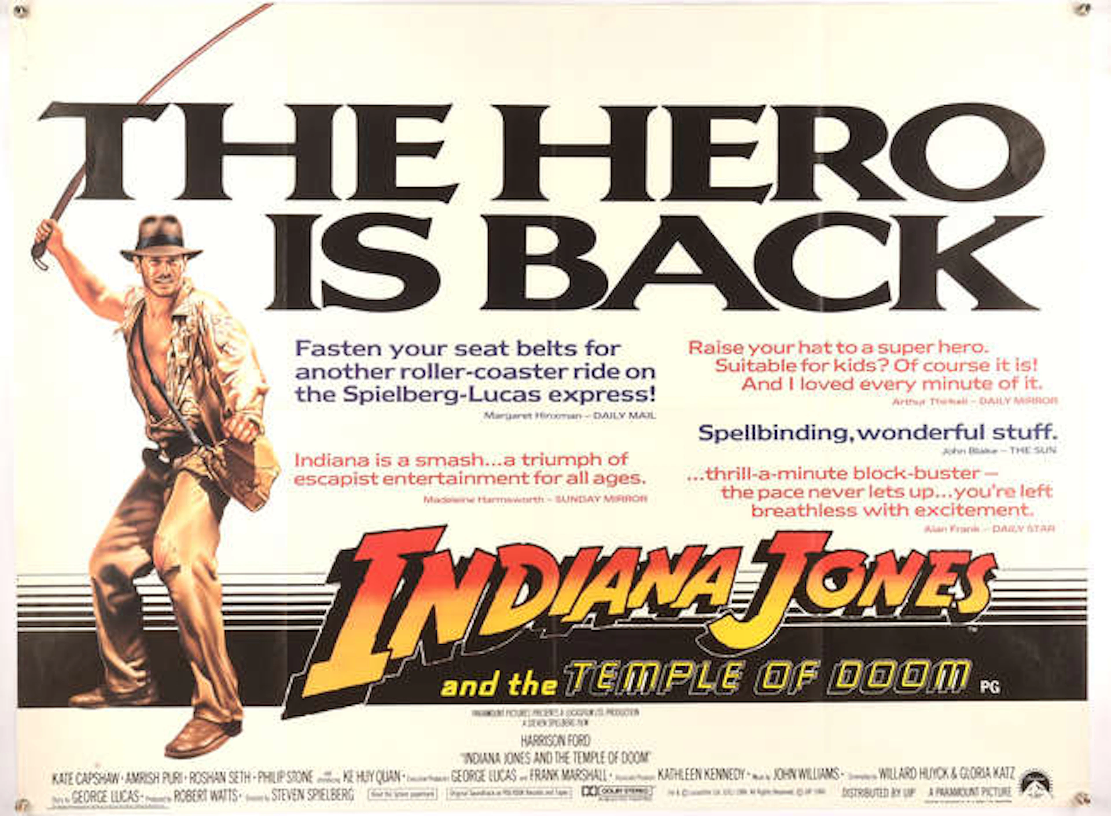 Indiana Jones and the Temple of Doom (1984), British Quad Film Poster