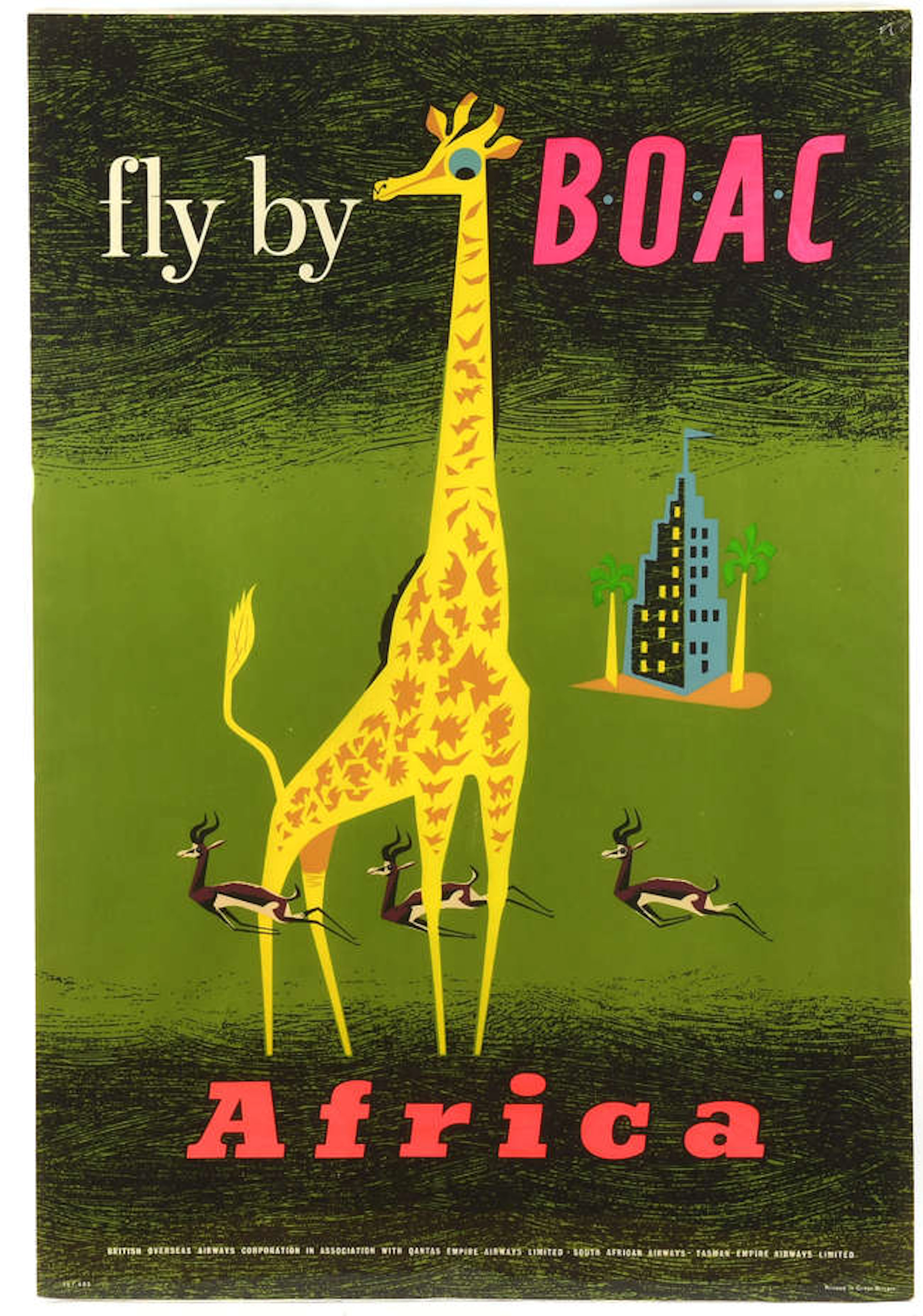 B.O.A.C Africa (1956), Travel Poster, artwork by Maurice Laban, unfolded