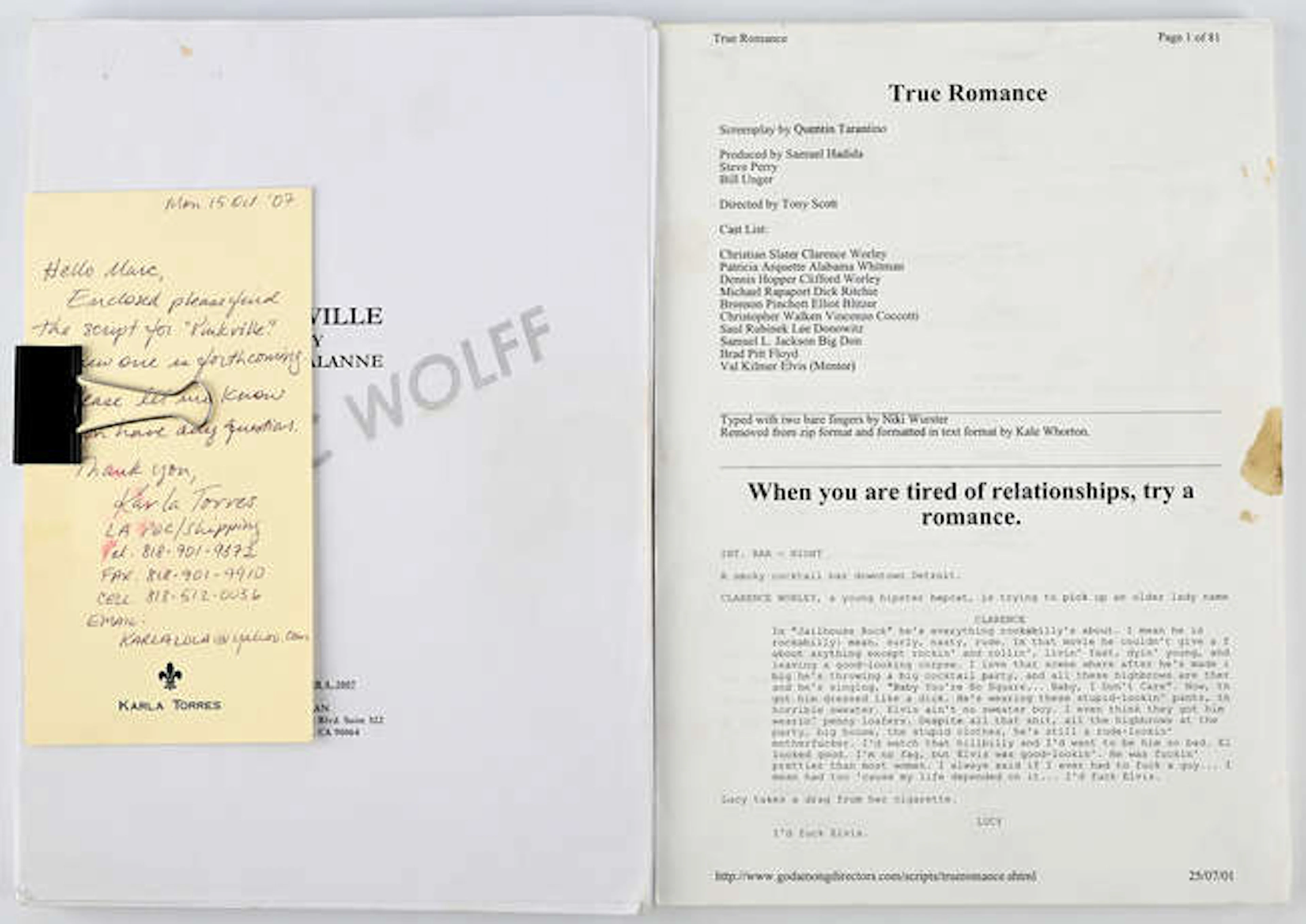 The Mark Wolff Collection: Two Original Production Scripts, Quentin
