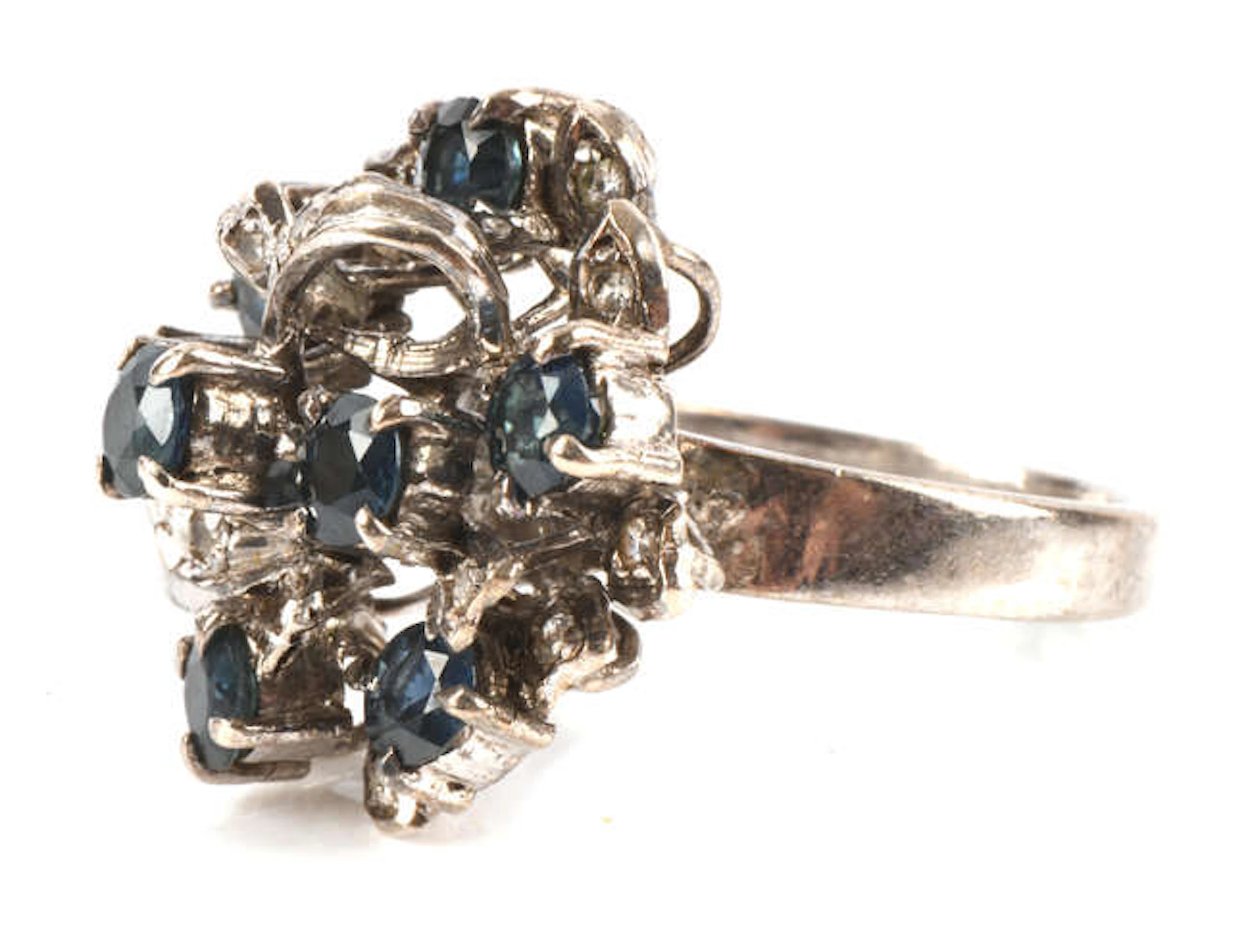 Sapphire and white paste dress ring, set with round cut sapphires