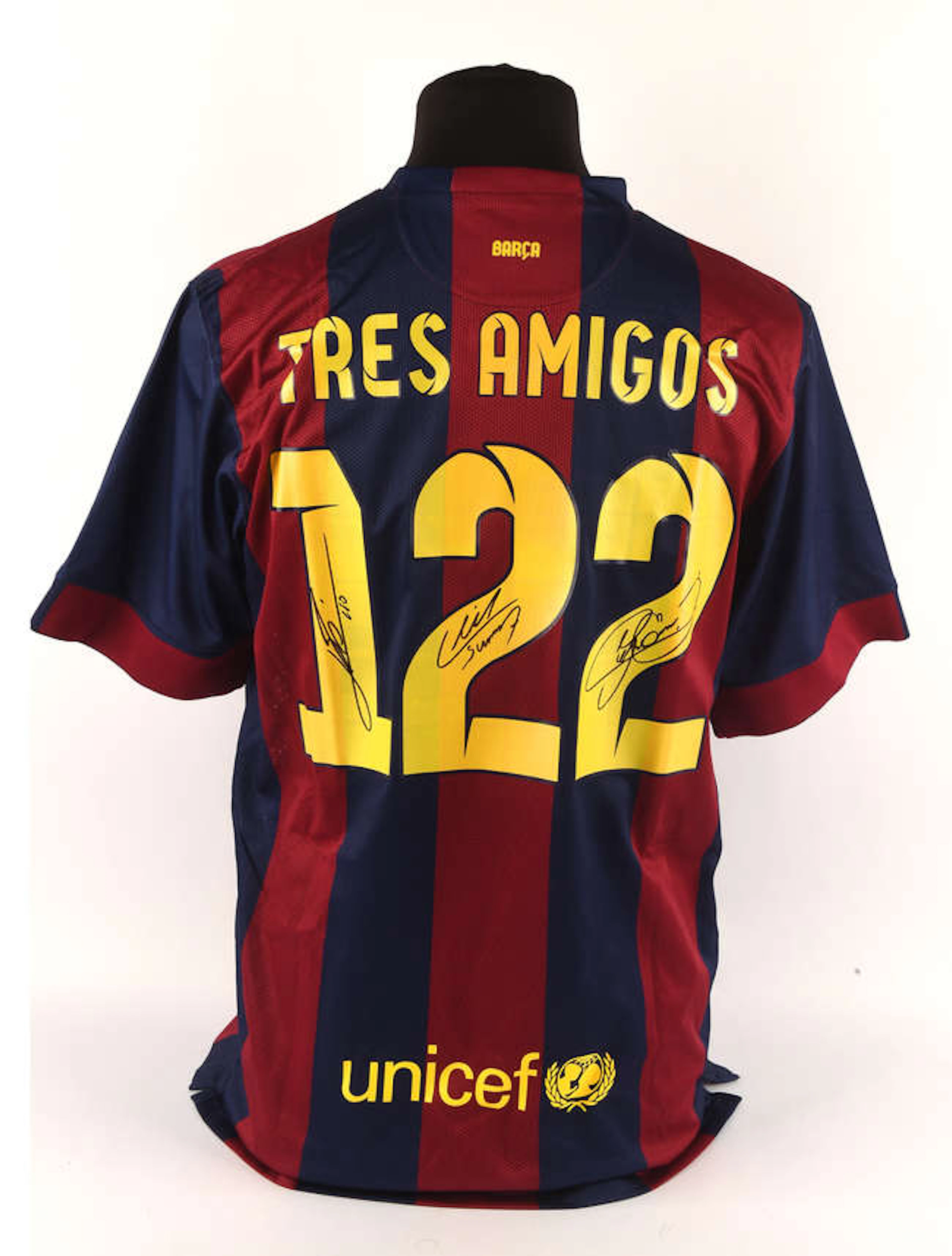 Lionel Messi, Luis Suarez and Neymar Jr. Signed on Back 'Tres Amigos'