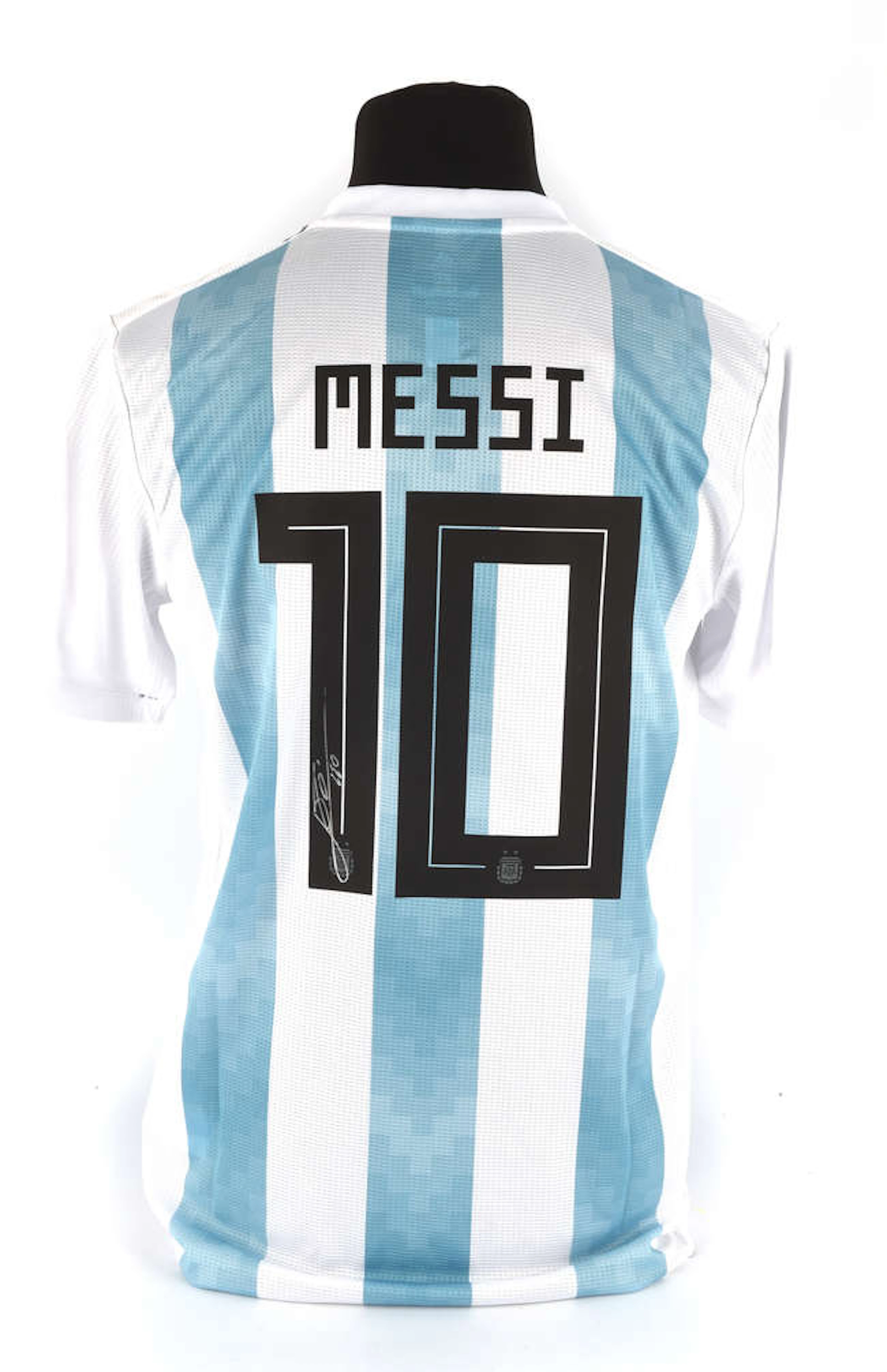 Lionel Messi Back Signed Argentina 2018 Home Shirt, in presentation