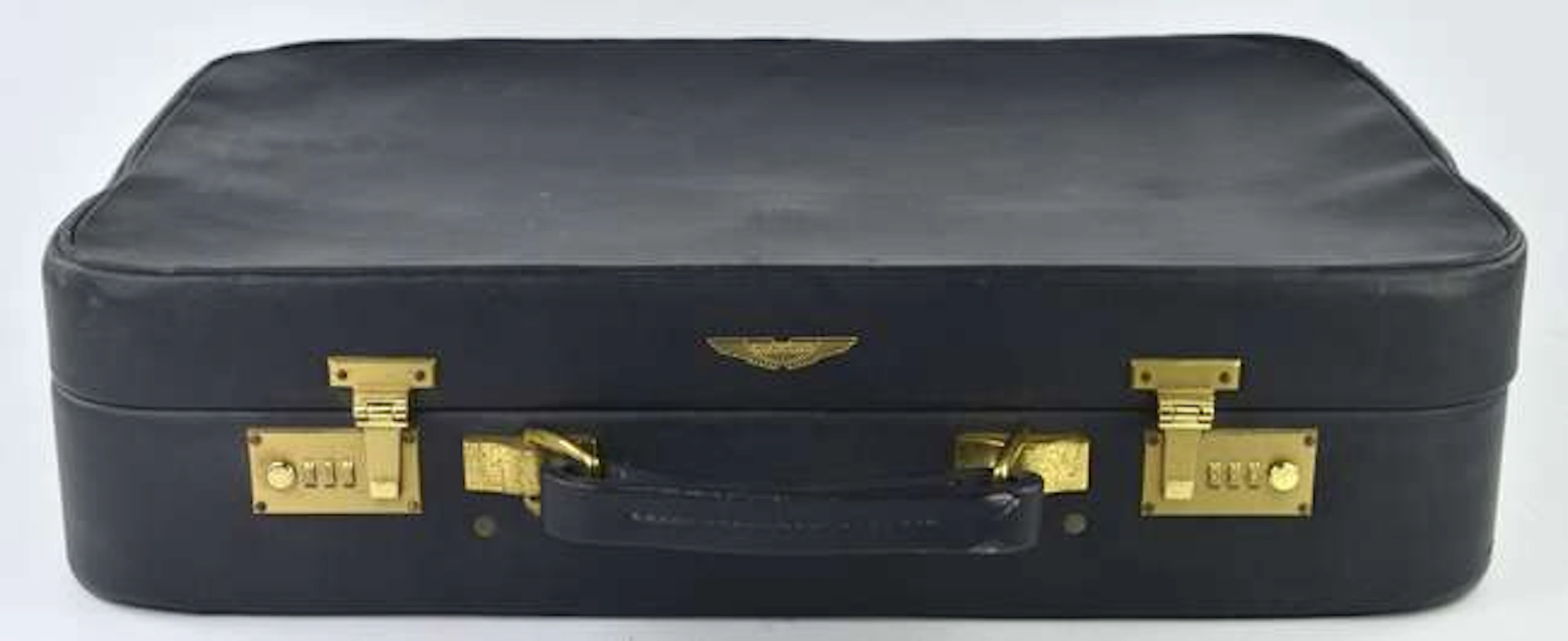 Vintage blue leather Aston Martin suitcase with brass combination