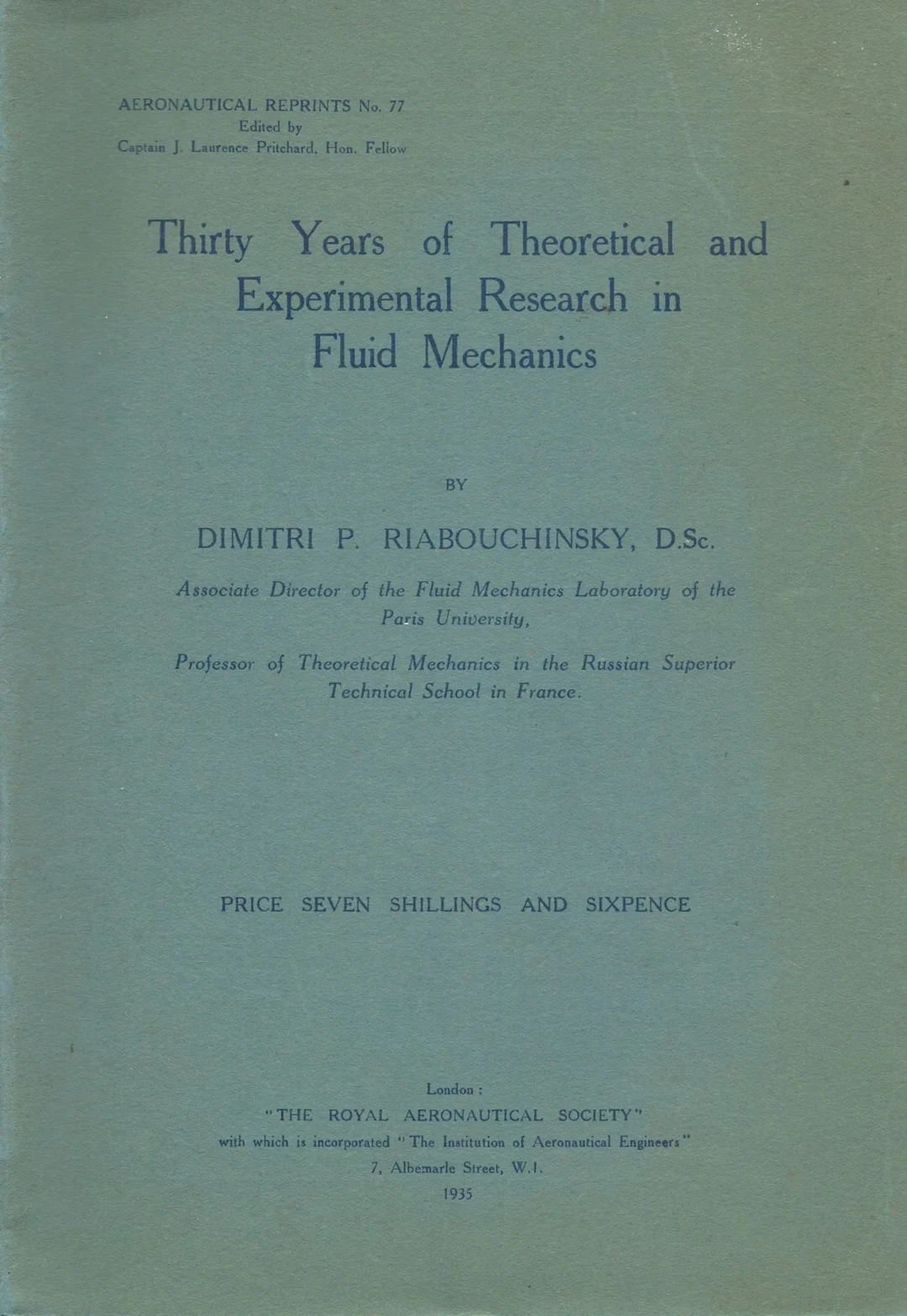 Dimitri RIABOUCHINSKY (1882–1962) - Autograph Thirty Years of Theoretical