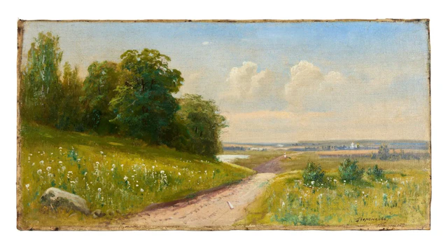 VORONKOV Vassili (1859–?) Summer Landscape Oil on canvas (re-stretched)