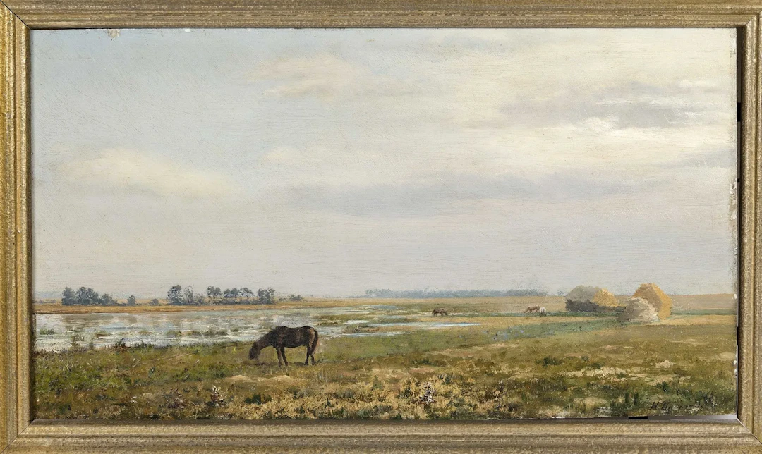 Nicholas Bitnin (19th century) Horse in a Field Oil on wood Signed