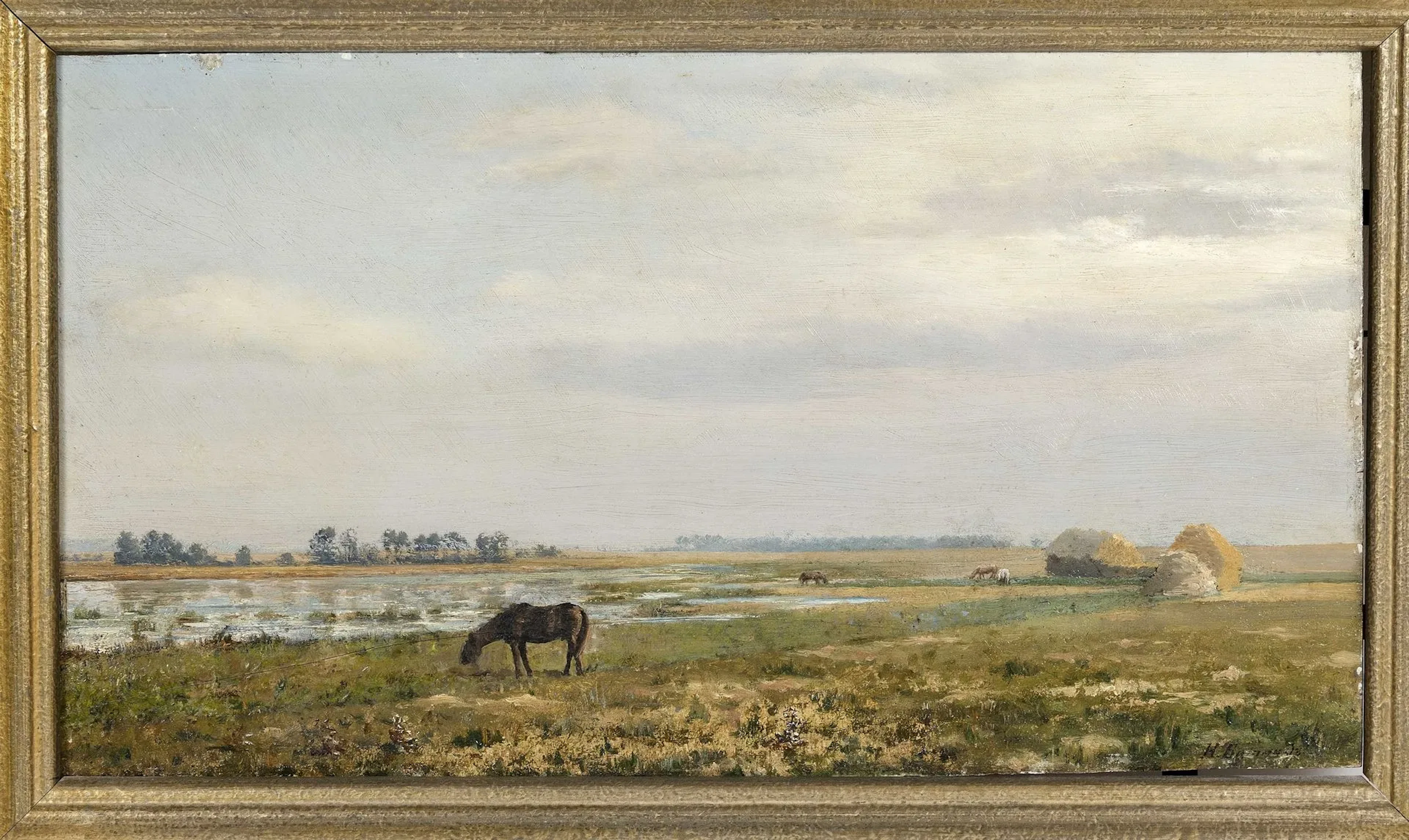 Nicholas Bitnin (19th century) Horse in a Field Oil on wood Signed