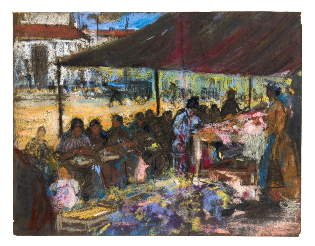 ALTMANN Alexandre (1878–1932) A Market Scene Pastel on paper Signed