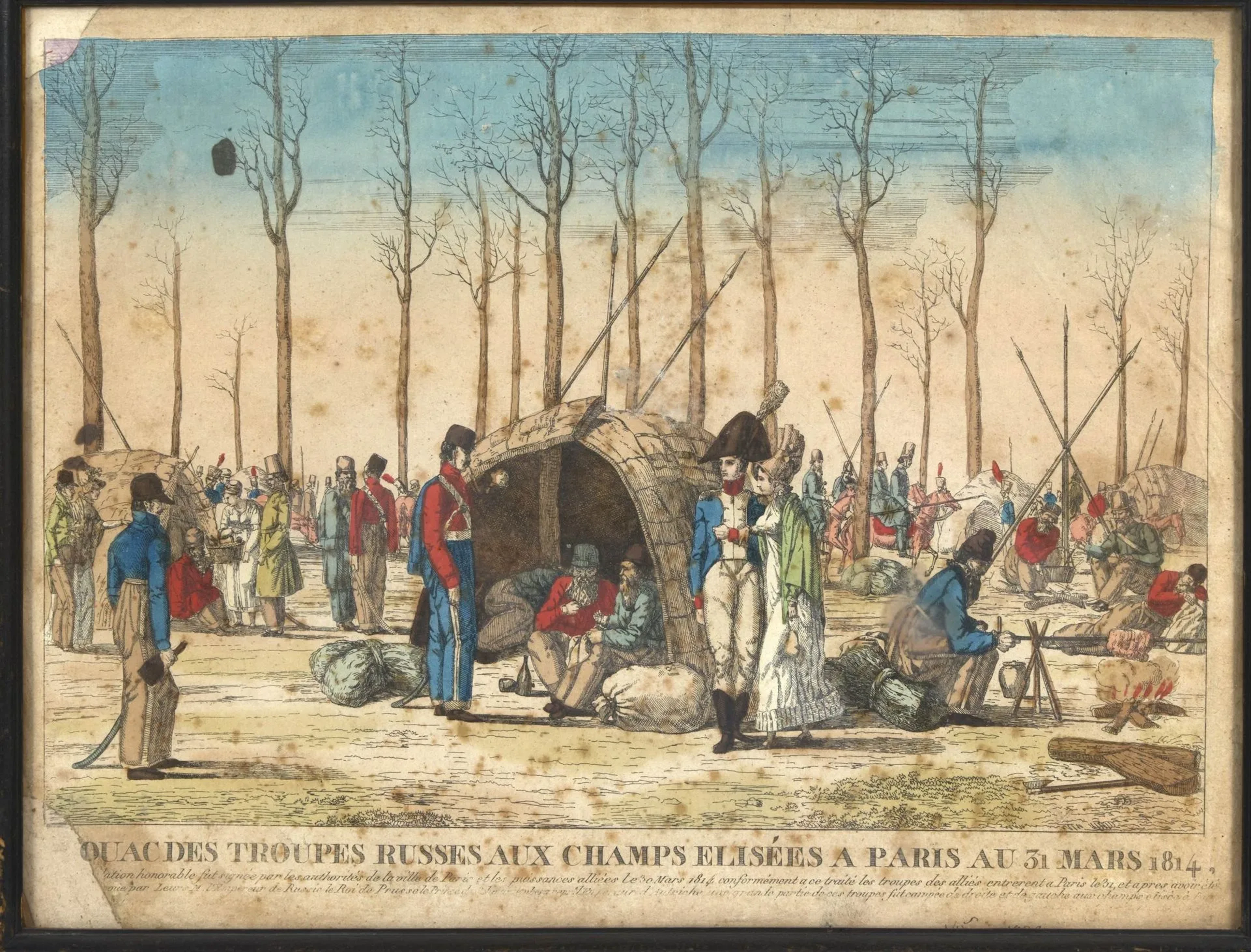 RUSSIAN TROOPS ON THE CHAMPS-ÉLYSÉES IN PARIS on March 31, 1814. Colored