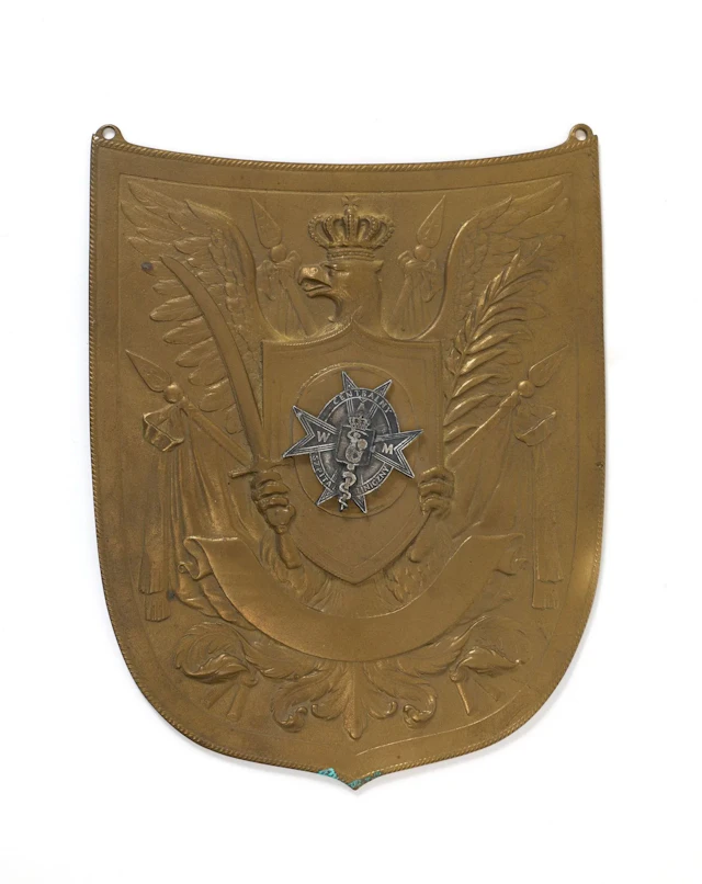 PLAQUE from the Warsaw Military Hospital Engraved and chiseled metal