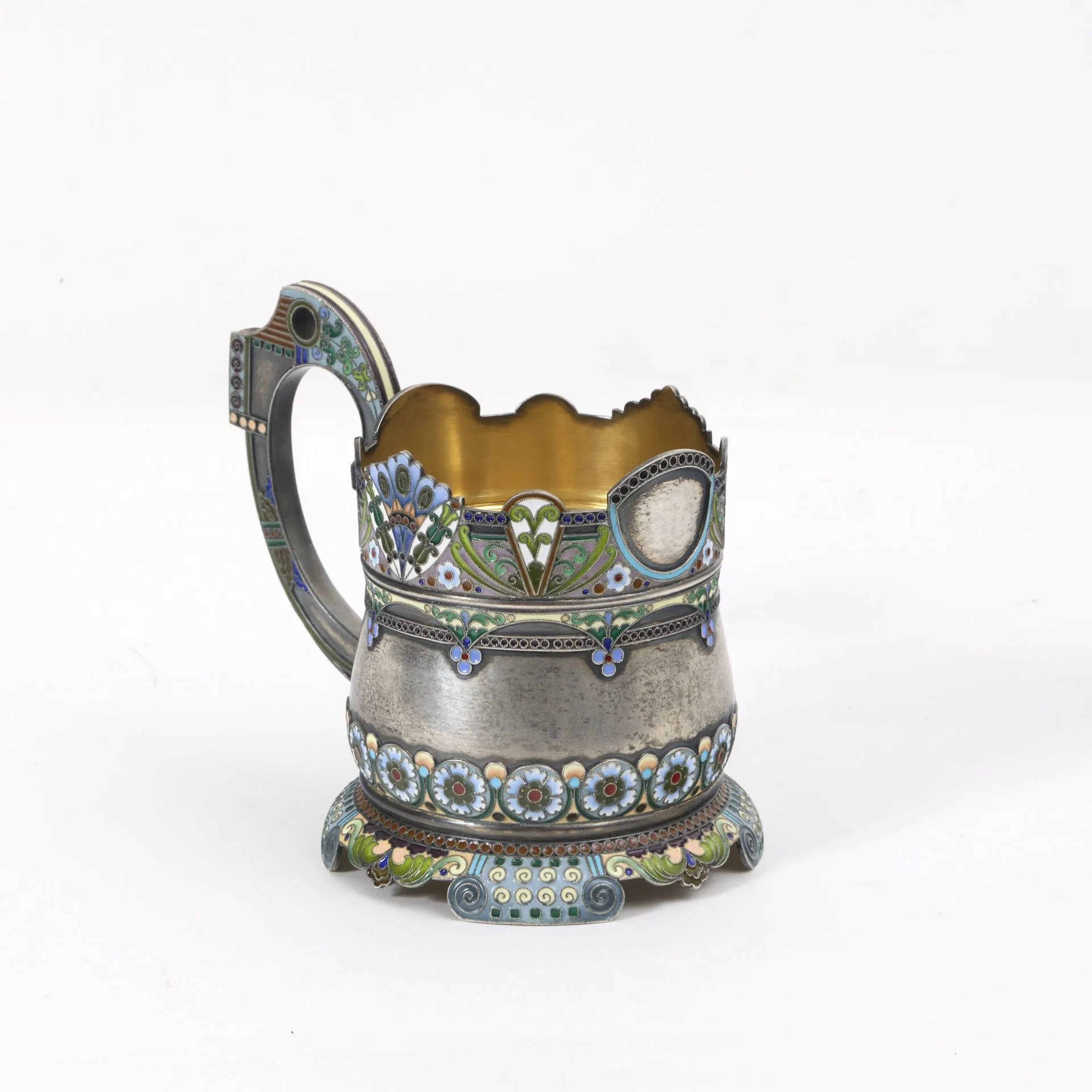 Silver glass holder with cloisonné enamel, Klebnichov hallmark, 88