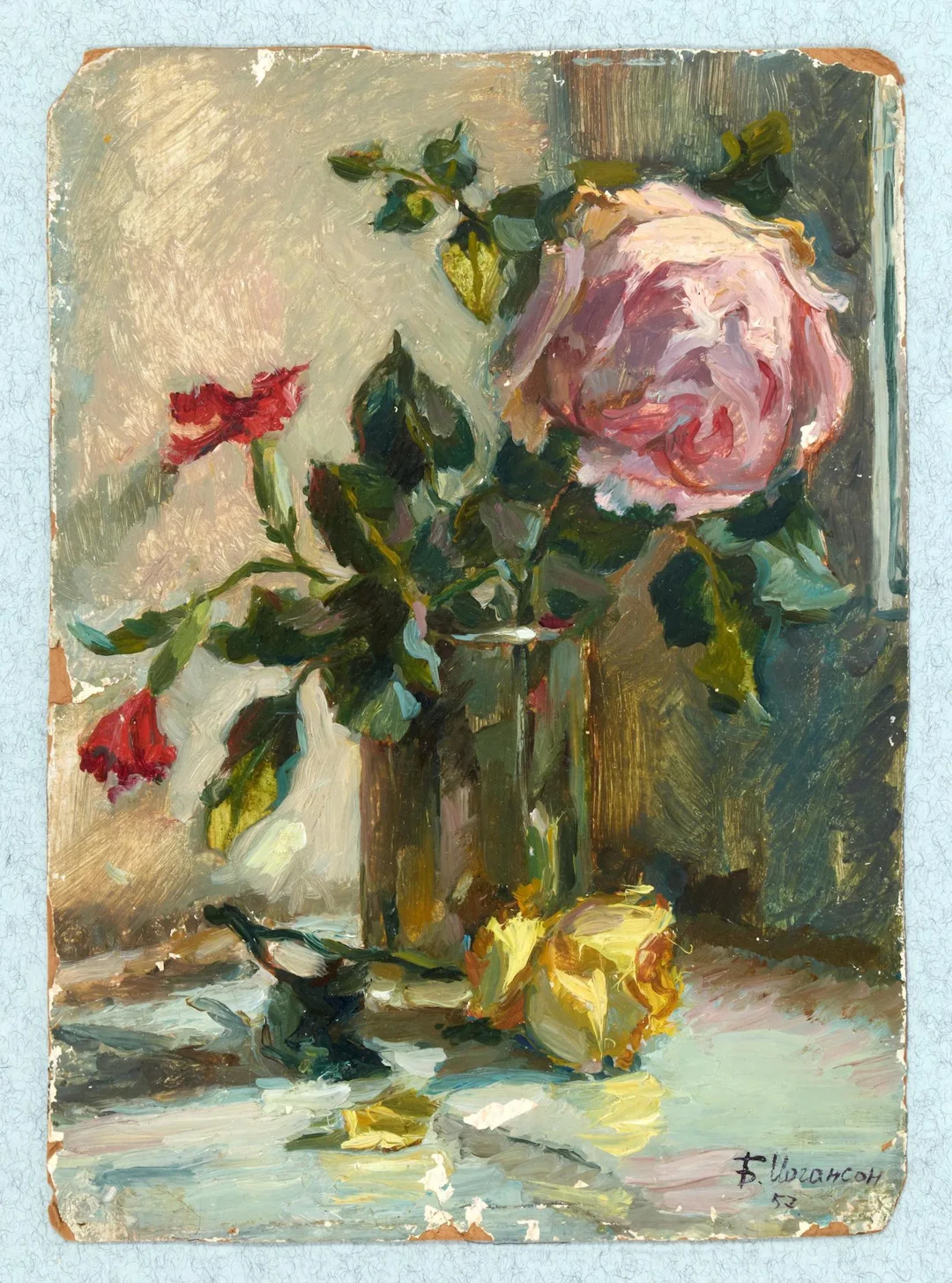 Boris IOGANSON (1893–1973) Roses in a Vase, 1957 Oil on cardboard