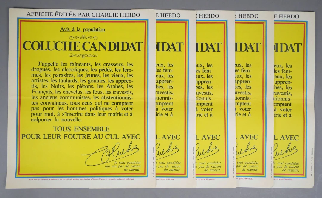 Set of 5 Posters "Notice to the Public - Coluche for Office - Lot 92