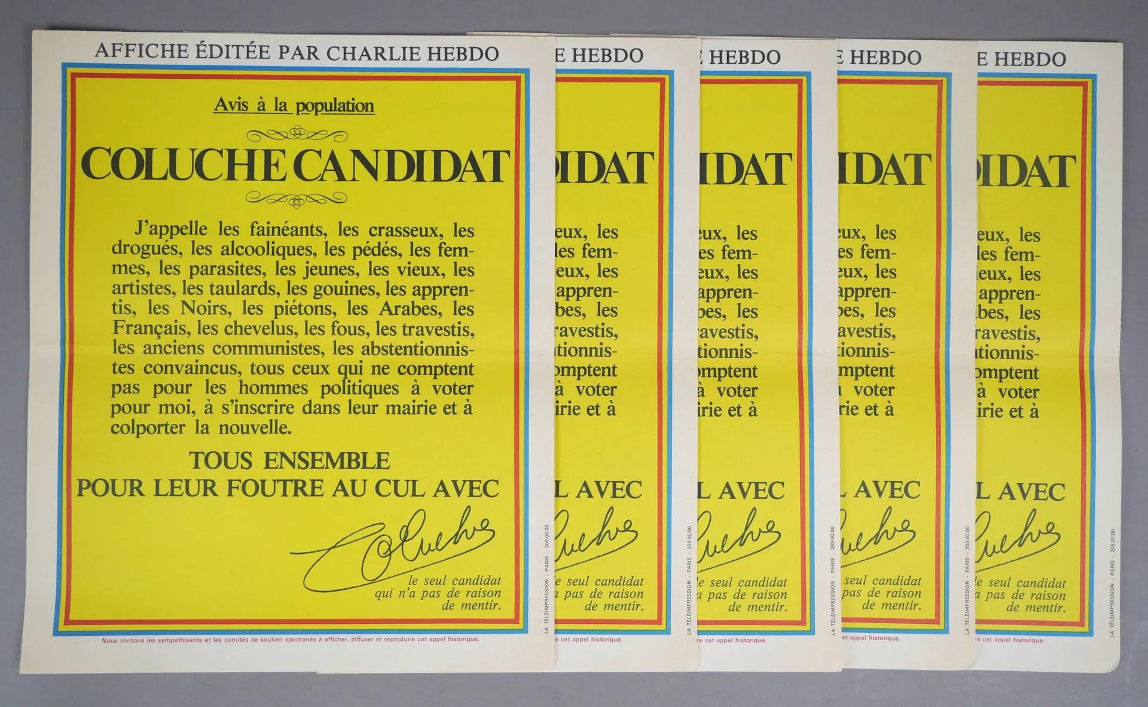 Set of 5 Posters "Notice to the Public - Coluche for Office - Lot 92