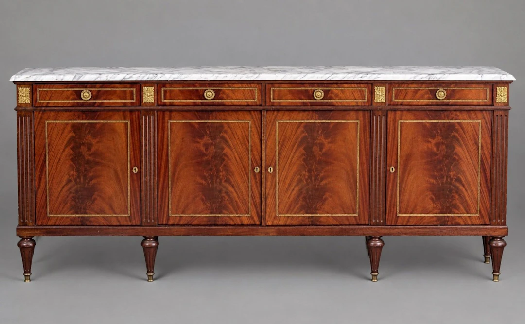 Mahogany and mahogany-veneered sideboard with four drawers a - Lot 259