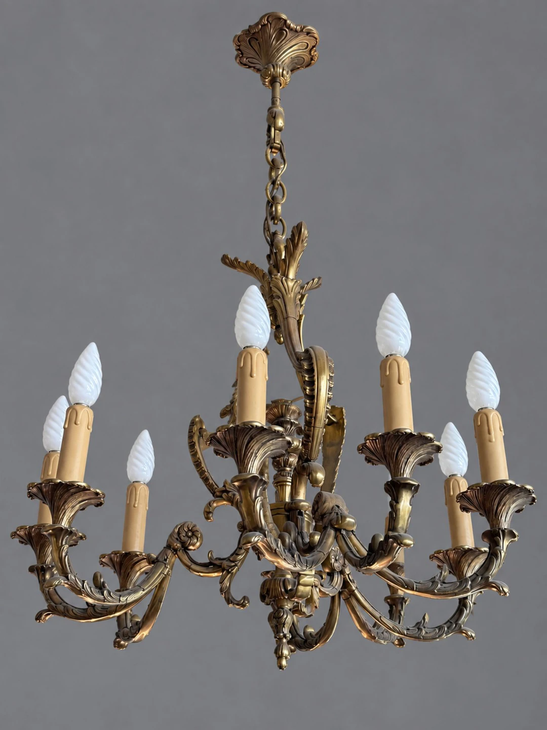 Gilded bronze chandelier with 9 gracefully curved arms, deco - Lot 240