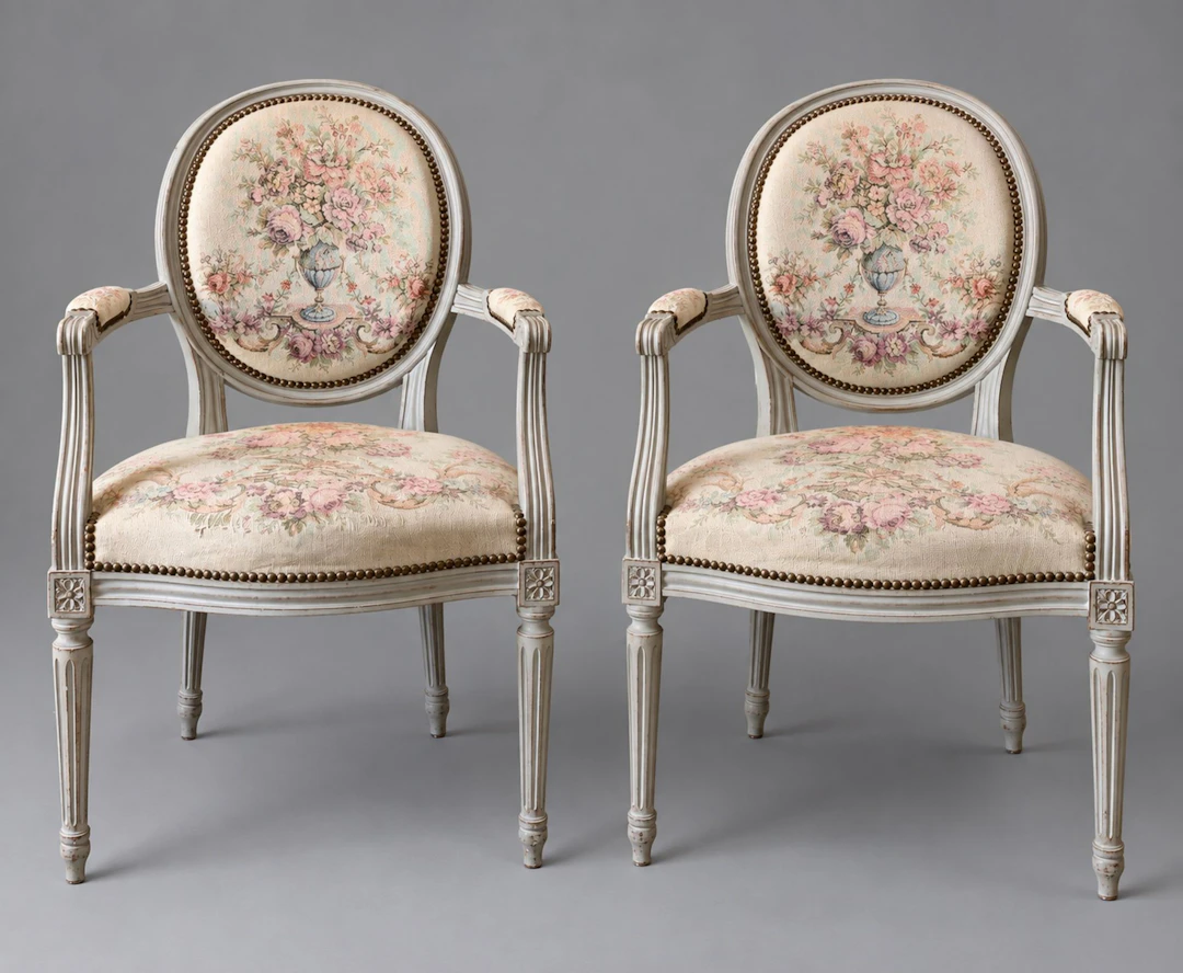 Pair of armchairs with medallion-shaped backs made of molded - Lot 272