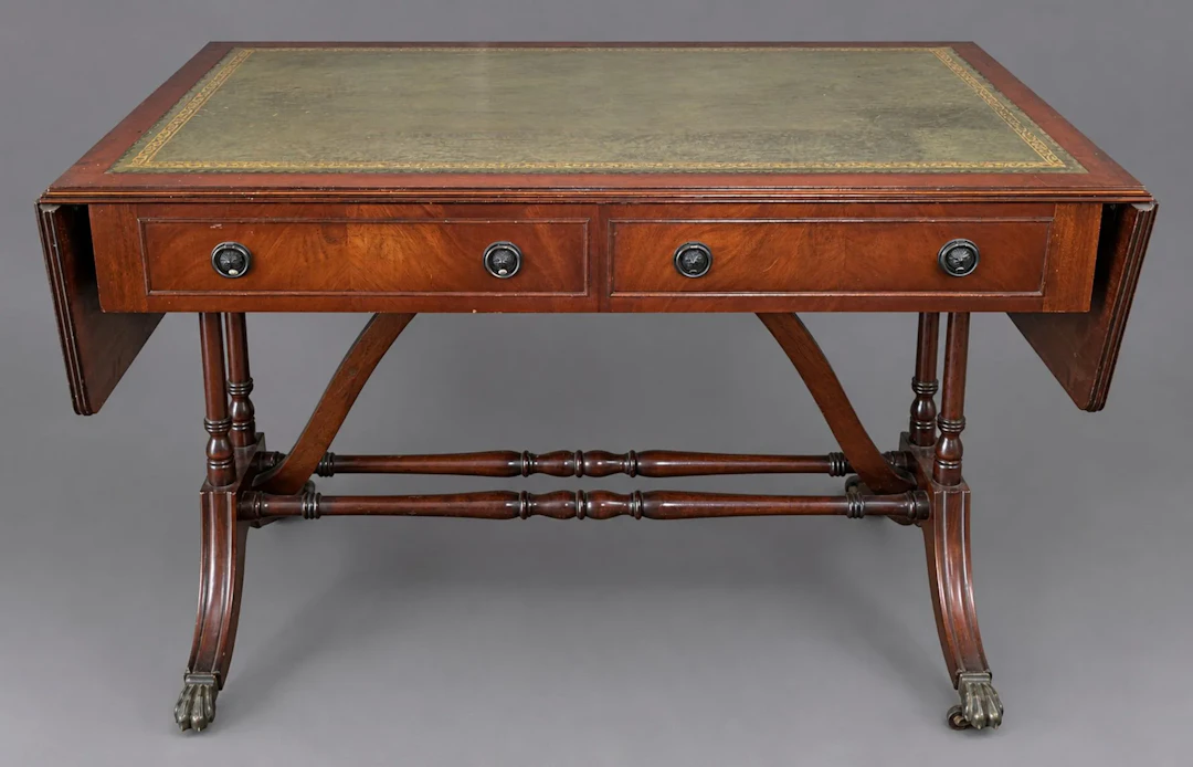 Mahogany and mahogany-veneered drop-leaf desk with two side - Lot 269