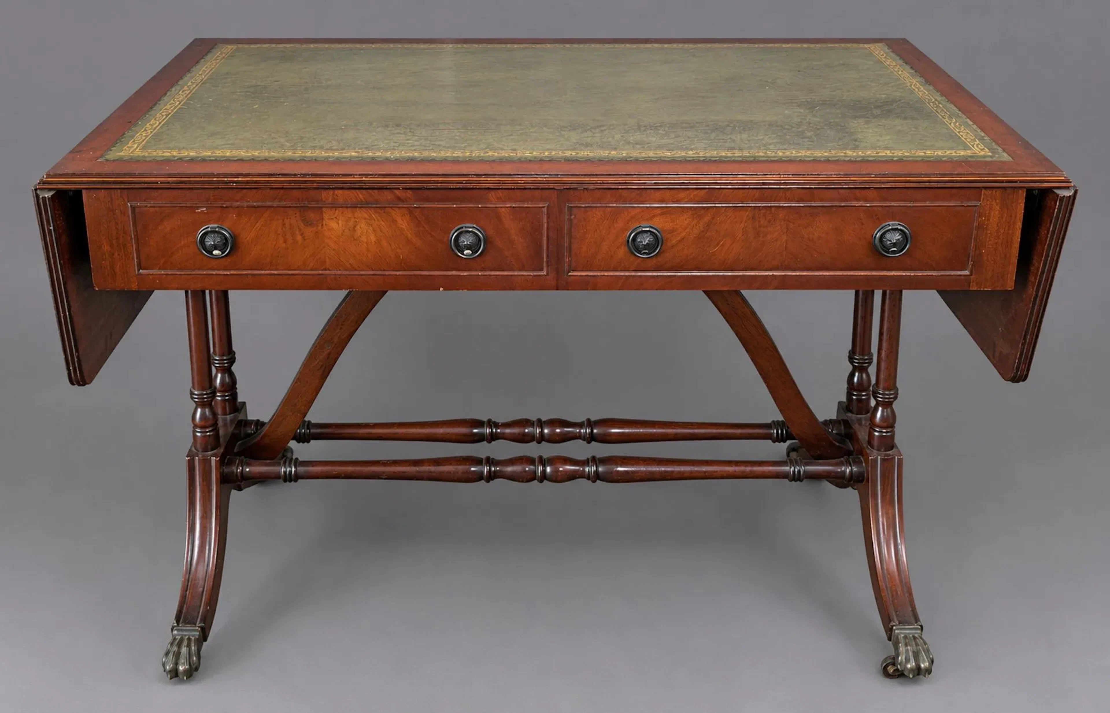 Mahogany and mahogany-veneered drop-leaf desk with two side - Lot 269