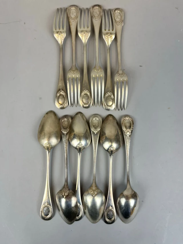 Household set comprising 6 pieces of 950-th silver cutlery ( - Lot 113