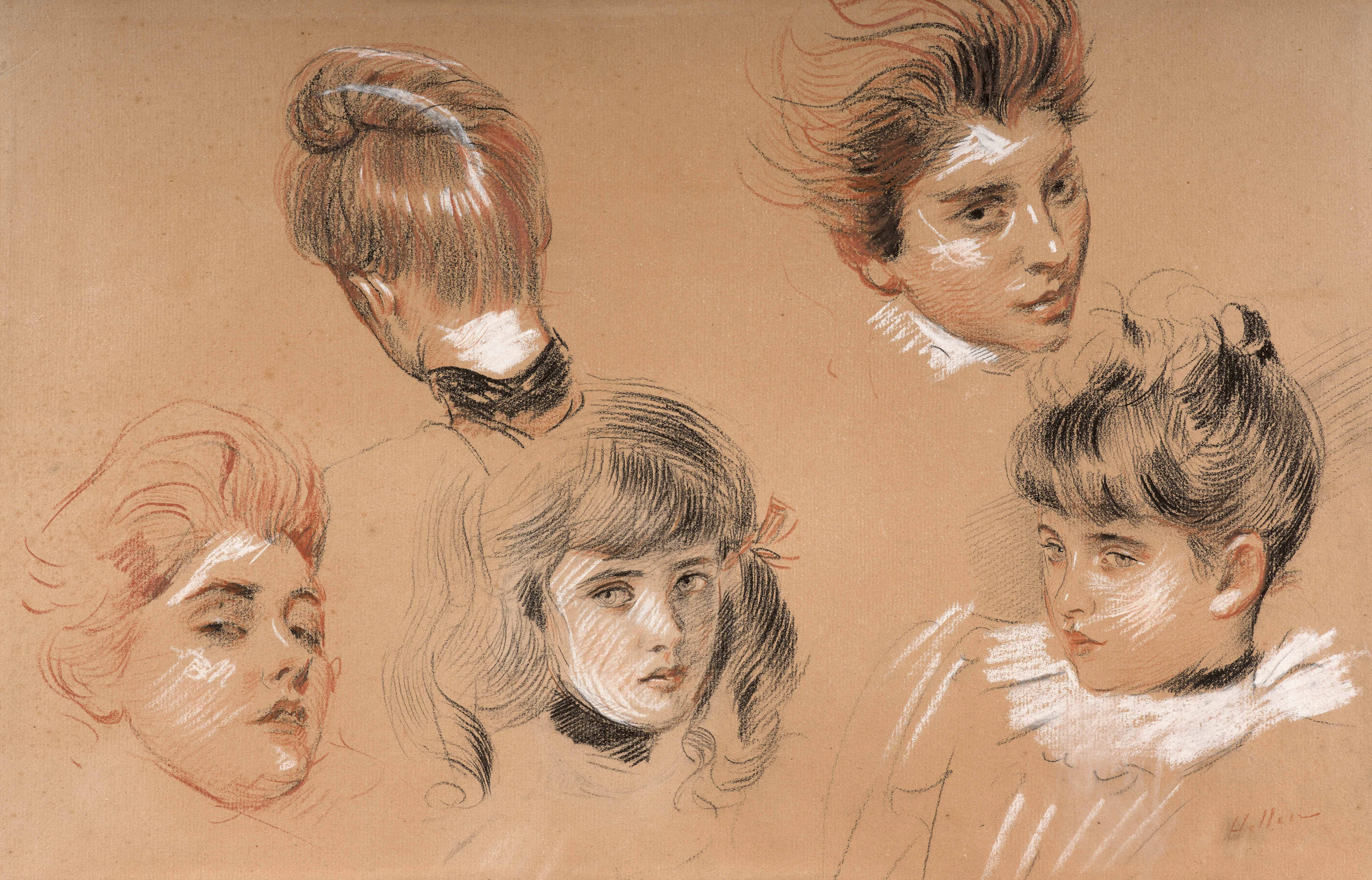 Paul César HELLEU Vannes, 1859 – Paris, 1927 Etude de cinq têtes dont