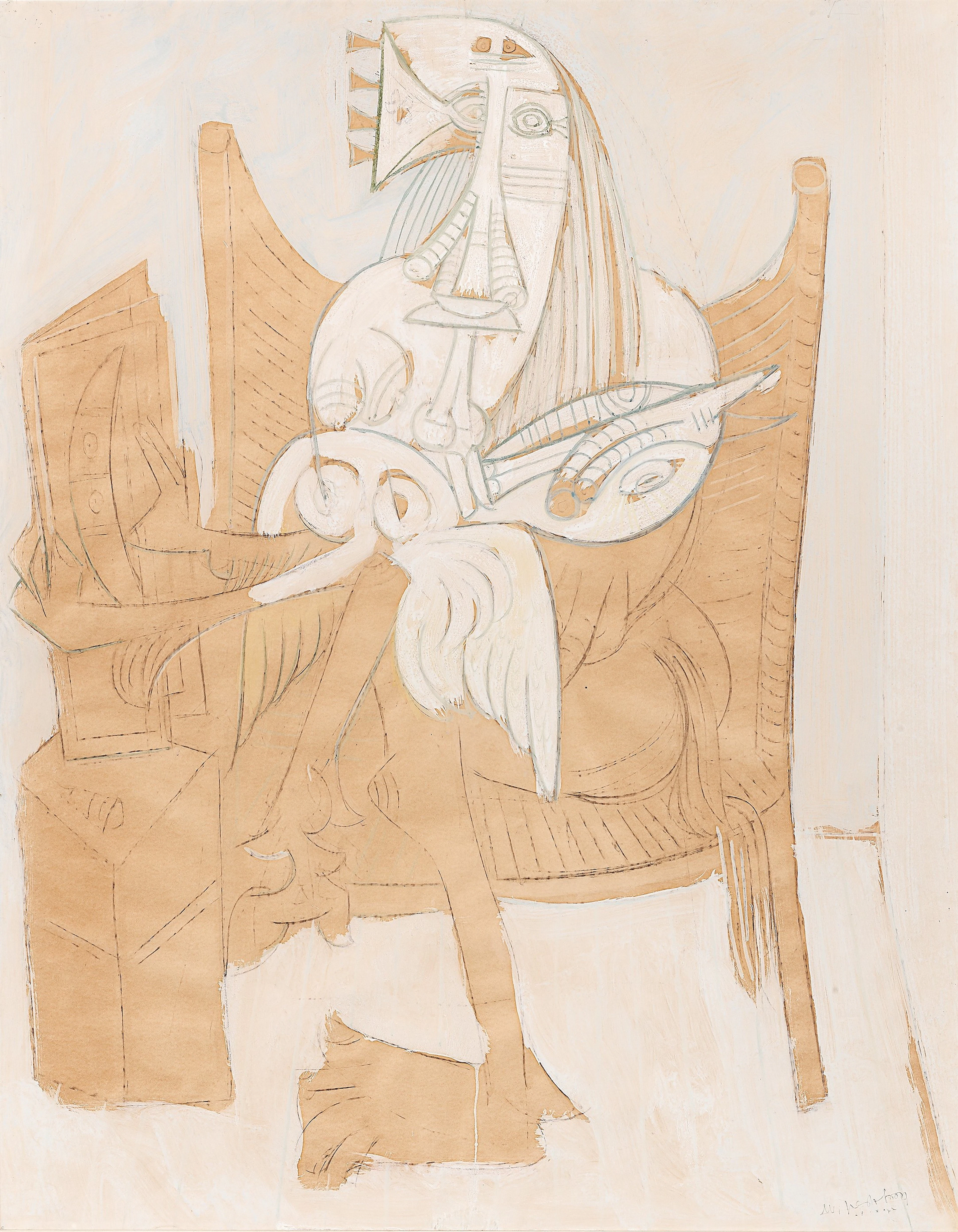 Wifredo LAM 1902-1982 L'enfant et le miroir ou Femme assise et enfant - 1942