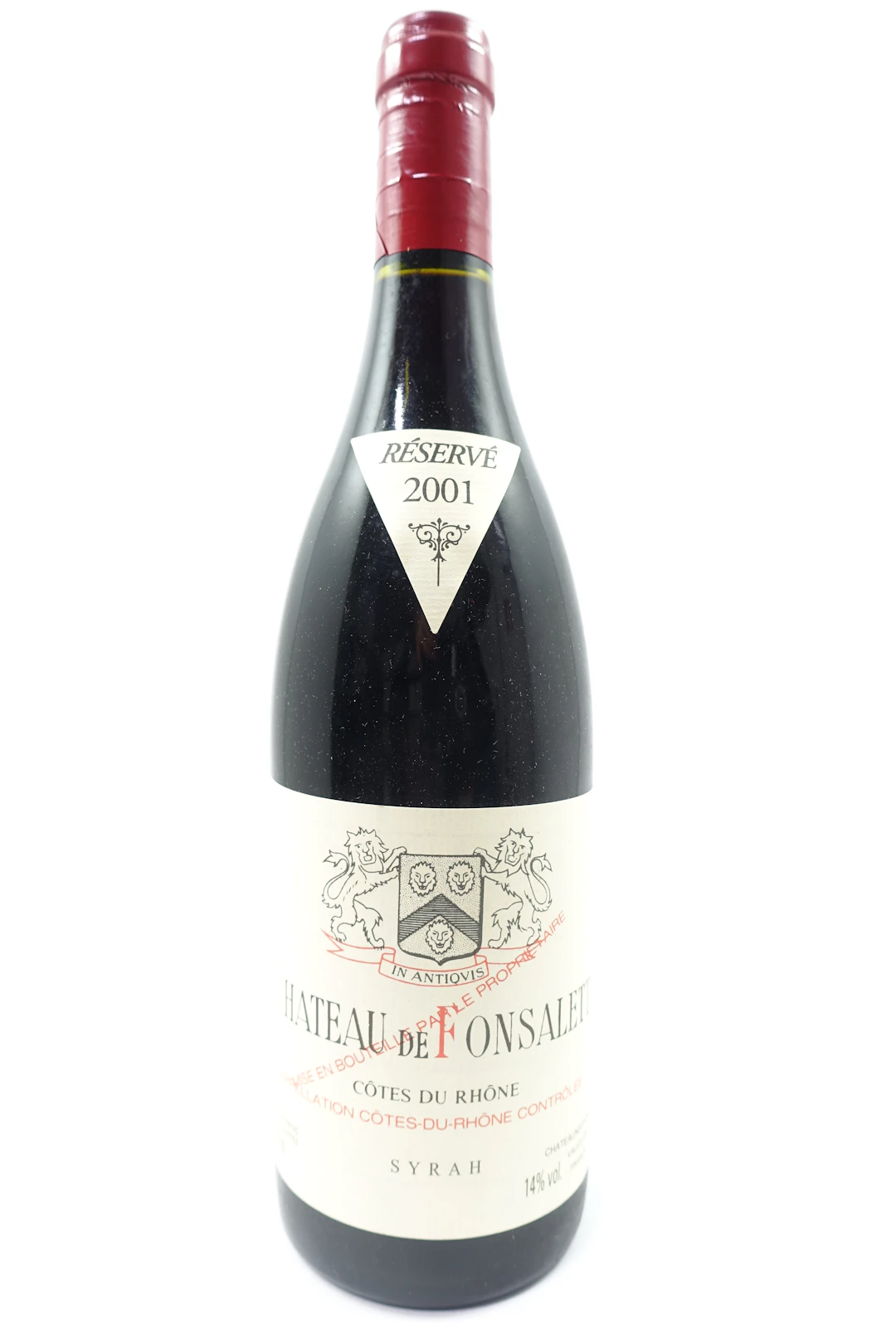 1 bt COTES DU RHONE 2001 Syrah. Château de Fonsalette