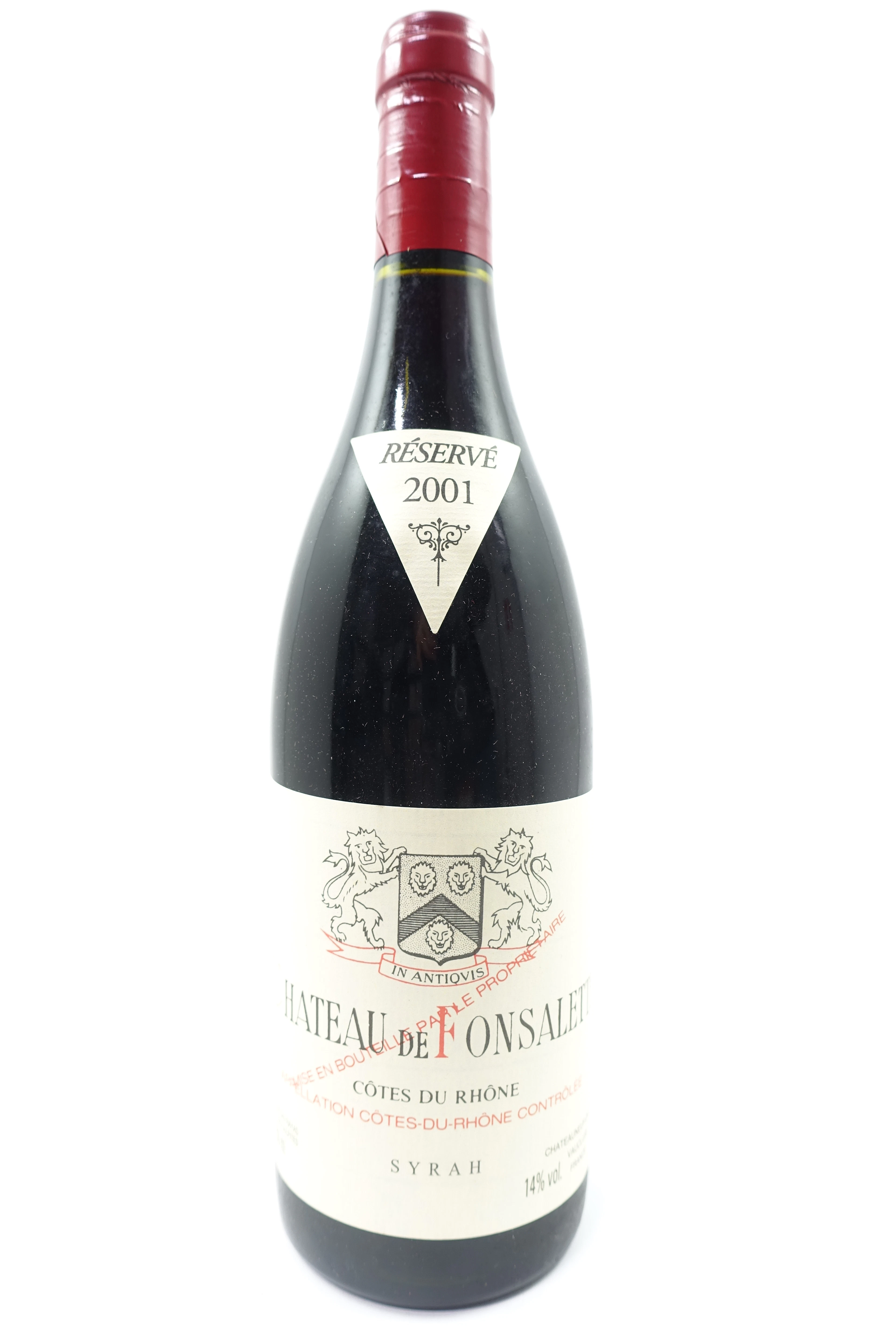 1 bt COTES DU RHONE 2001 Syrah. Château de Fonsalette