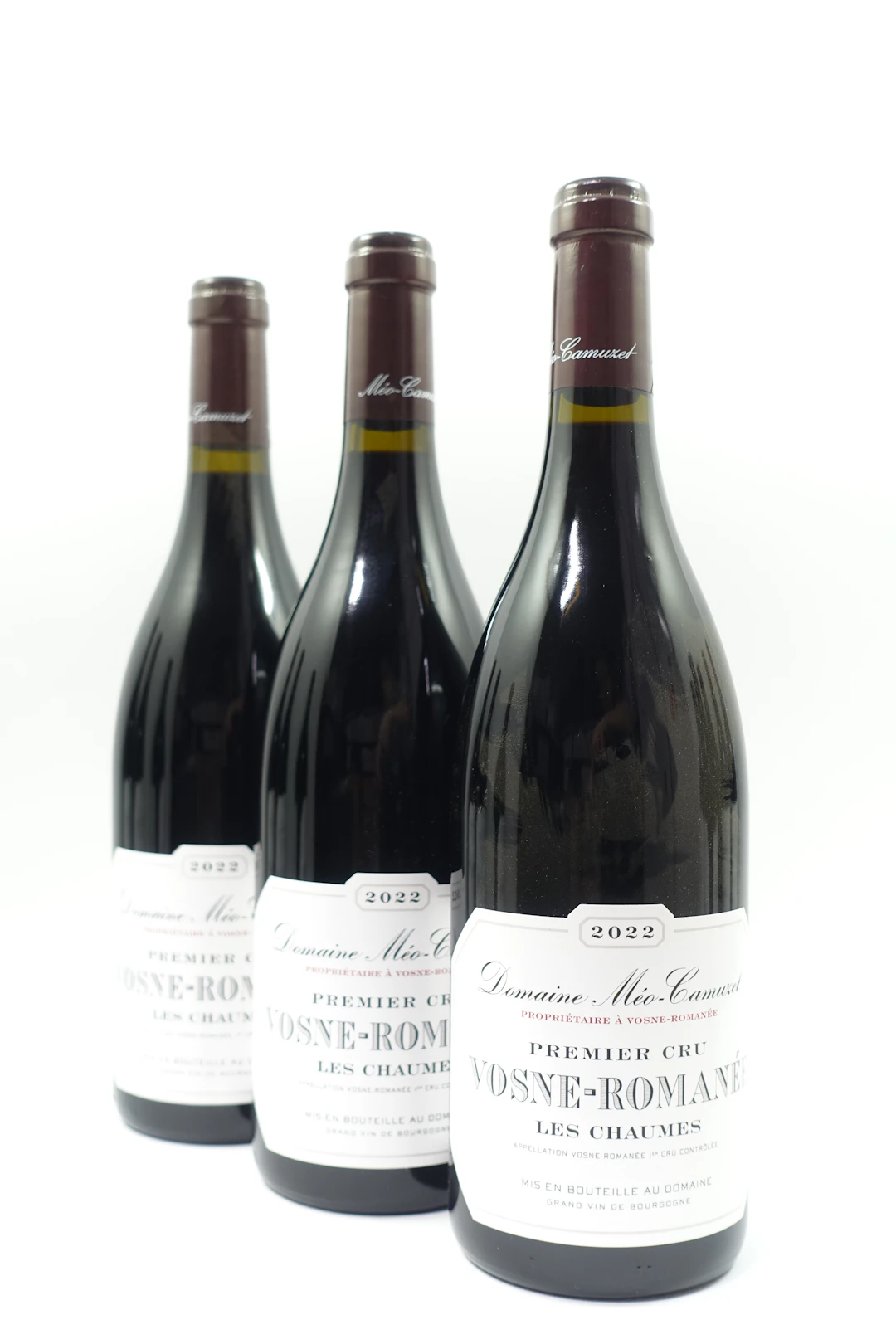 3 bts VOSNE ROMANEE 2022 1er Cru Les Chaumes. Domaine Méo Camuzet