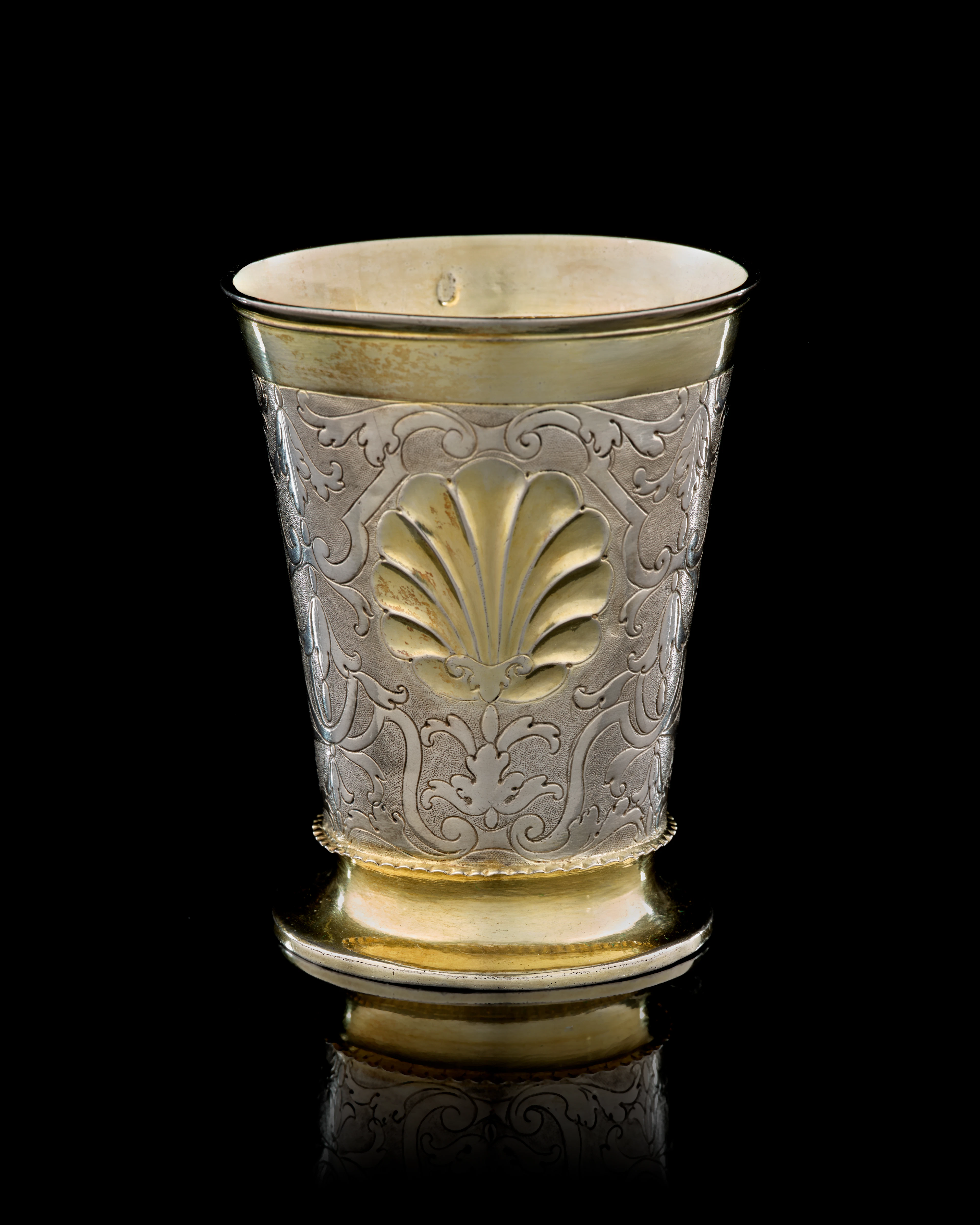 A Polish parcel-gilt silver cup with shell motifs, Johann Georg Pfister