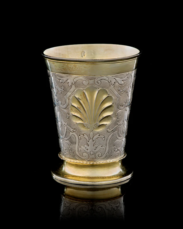A Polish parcel-gilt silver cup with shell motifs, Johann Georg Pfister