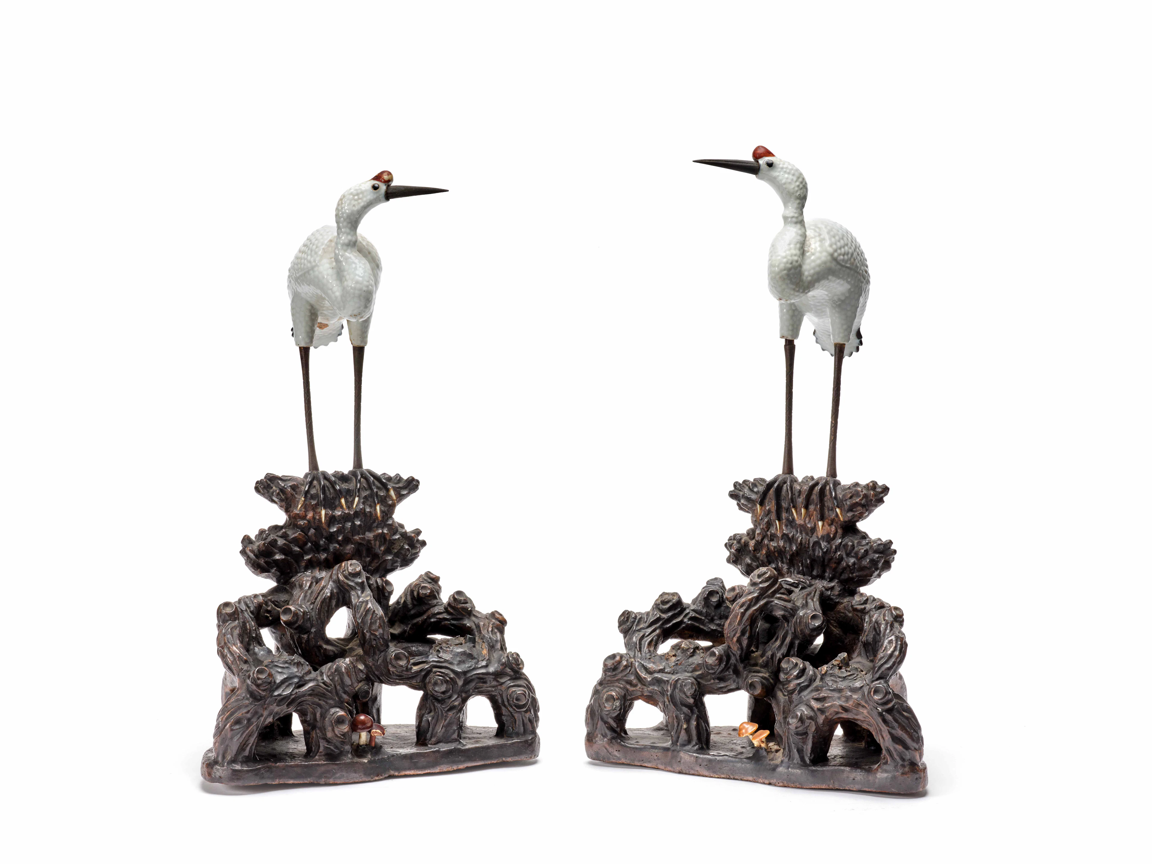 PAIRE DE GRUES EN PORCELAINE BLANCHE, Chine, dynastie Qing, XIXe siècle