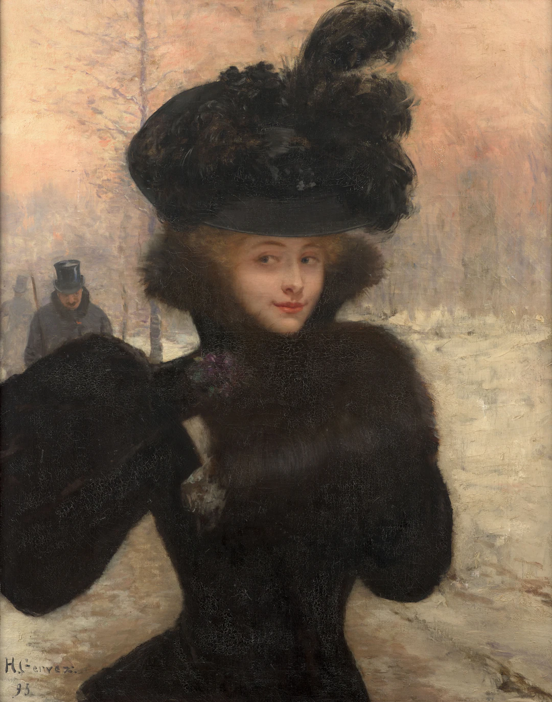 Henri GERVEX Paris, 1852-1929 Elégante au bouquet de violettes