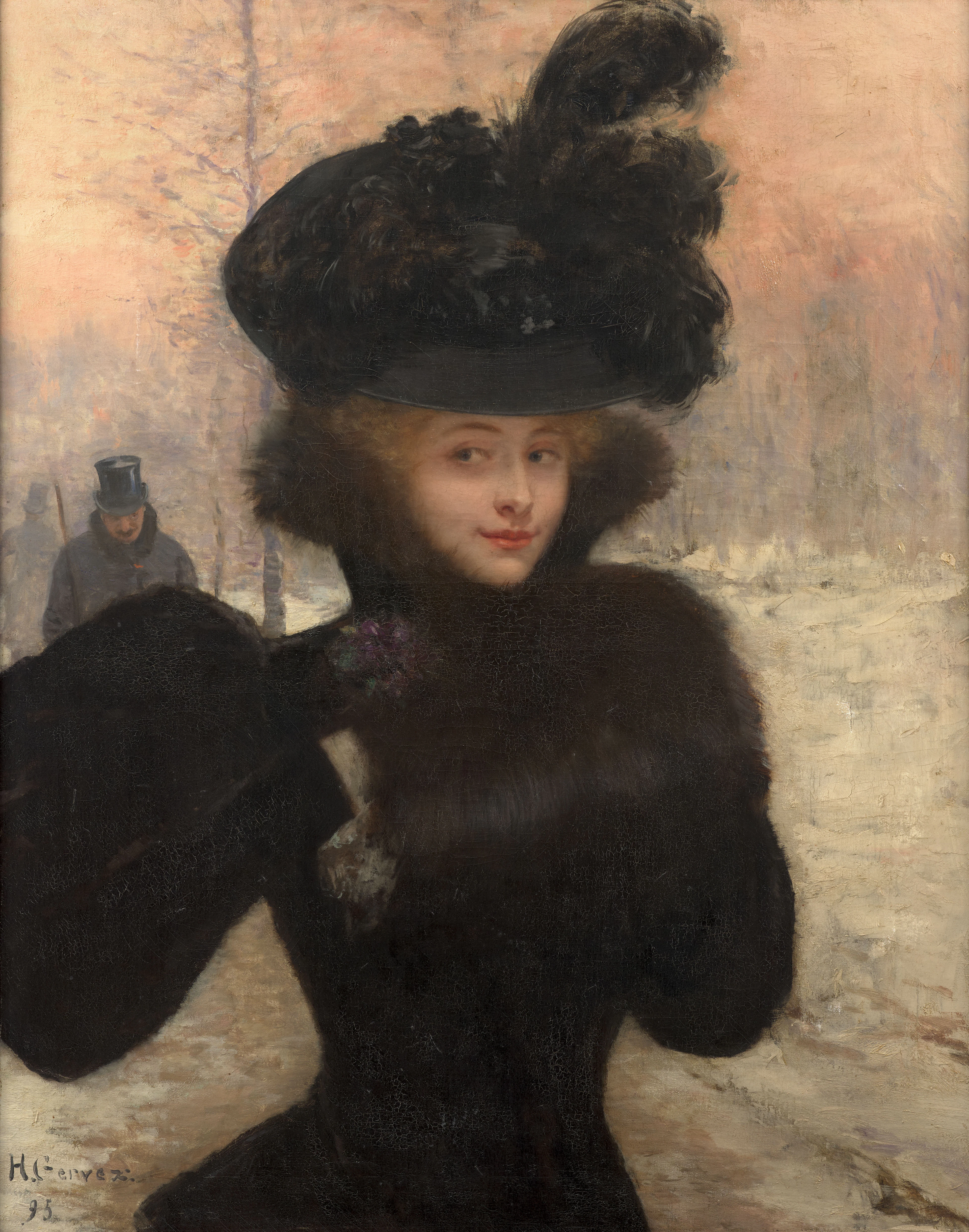 Henri GERVEX Paris, 1852-1929 Elégante au bouquet de violettes