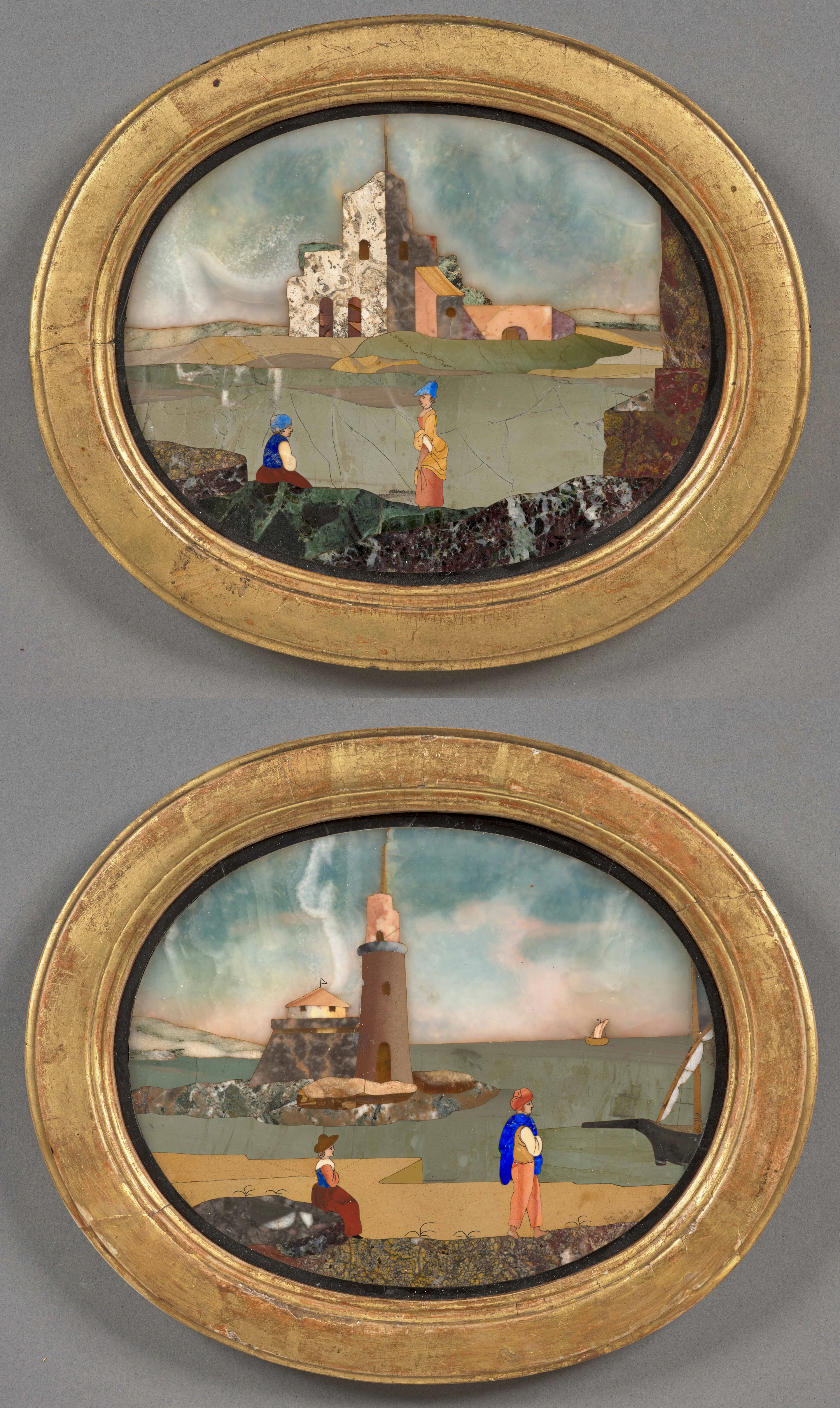 PAIRE DE PLAQUES ITALIENNES DU XVIIIe SIÈCLE, TRAVAIL PROBABLEMENT FLORENTIN