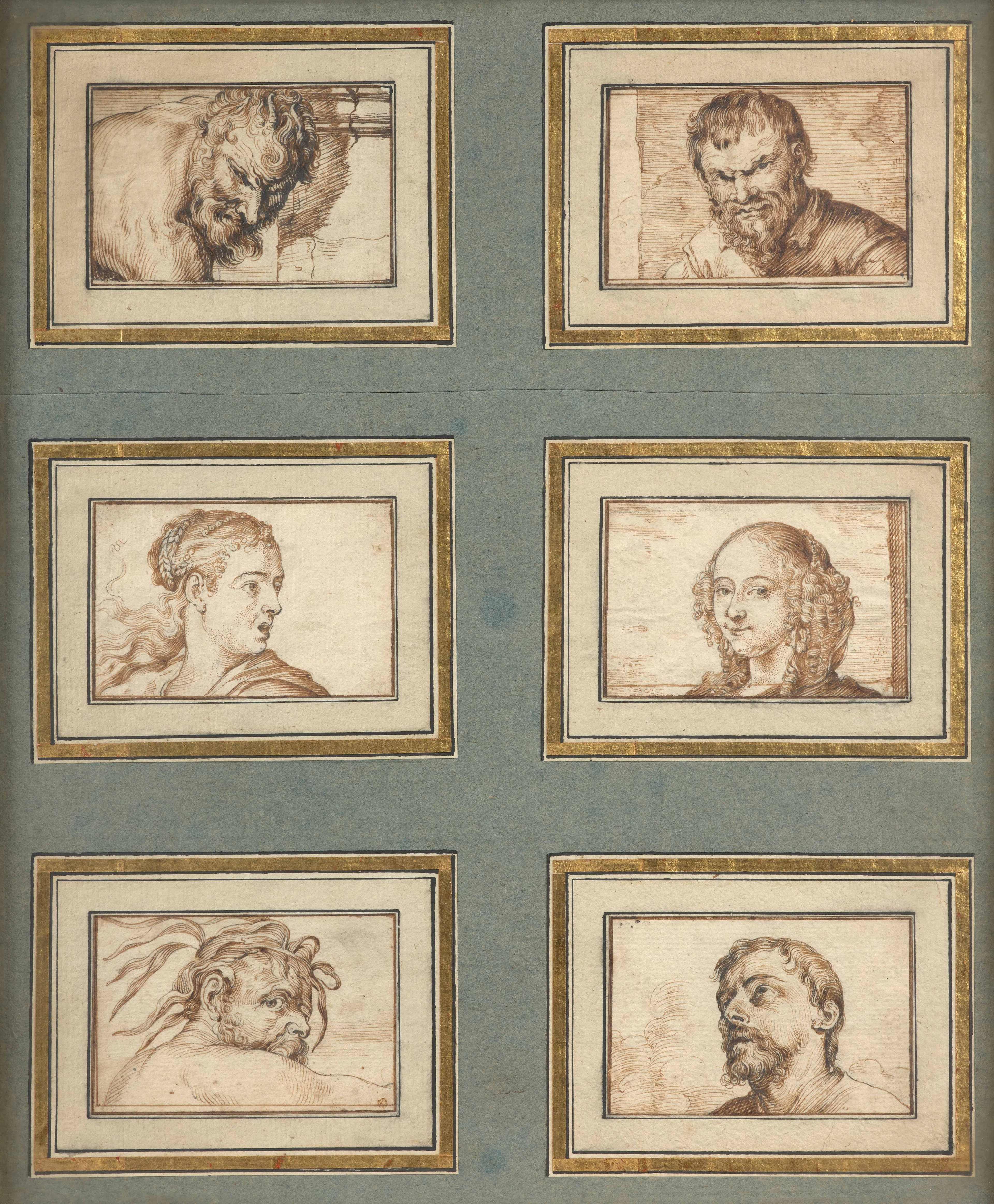 Ecole flamande du XVIIe siècle Six études de visages