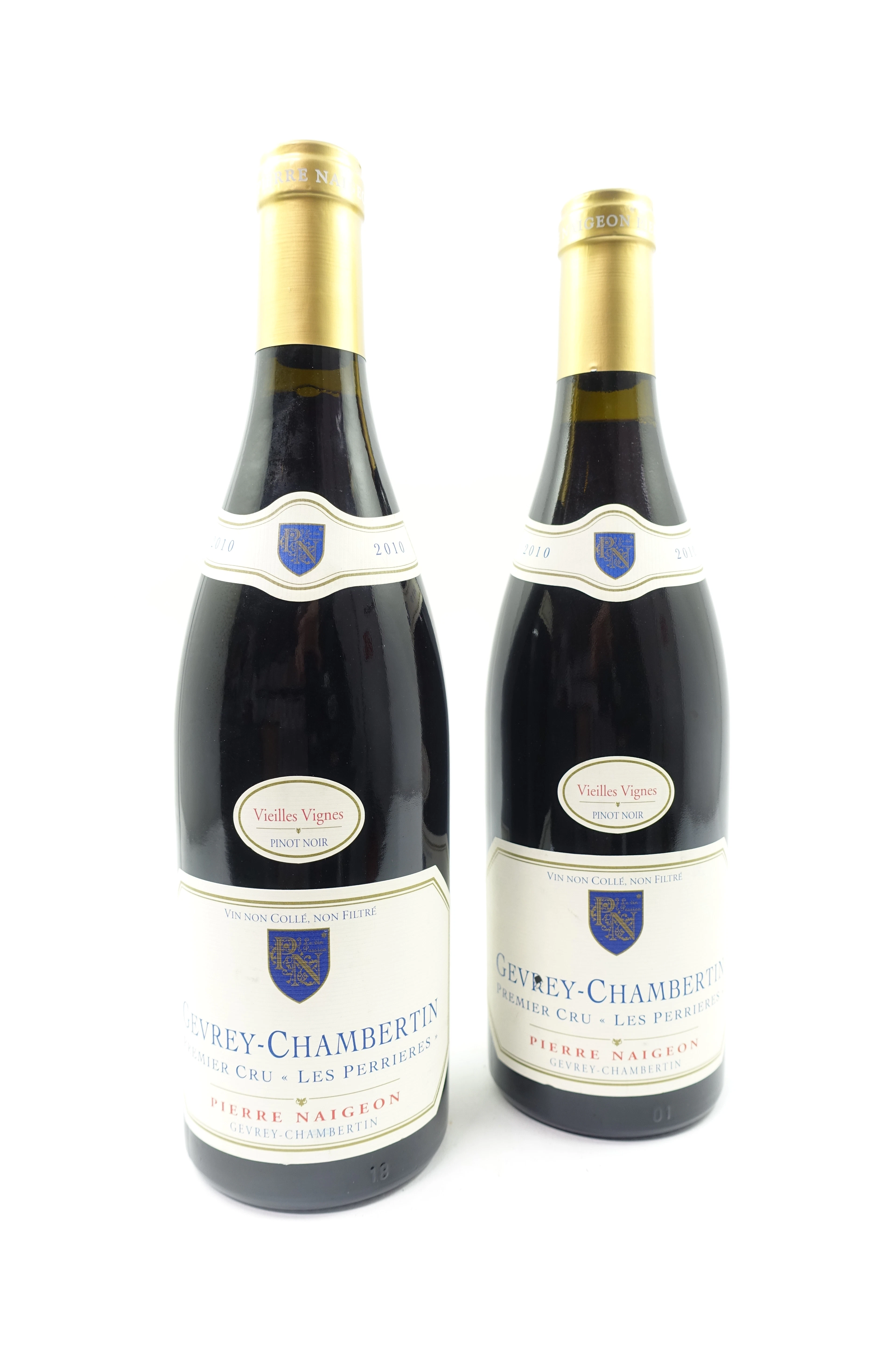 2 bts GEVREY CHAMBERTIN 2010 1er Cru Perrières Vieilles Vignes. Pierre Naigeon
