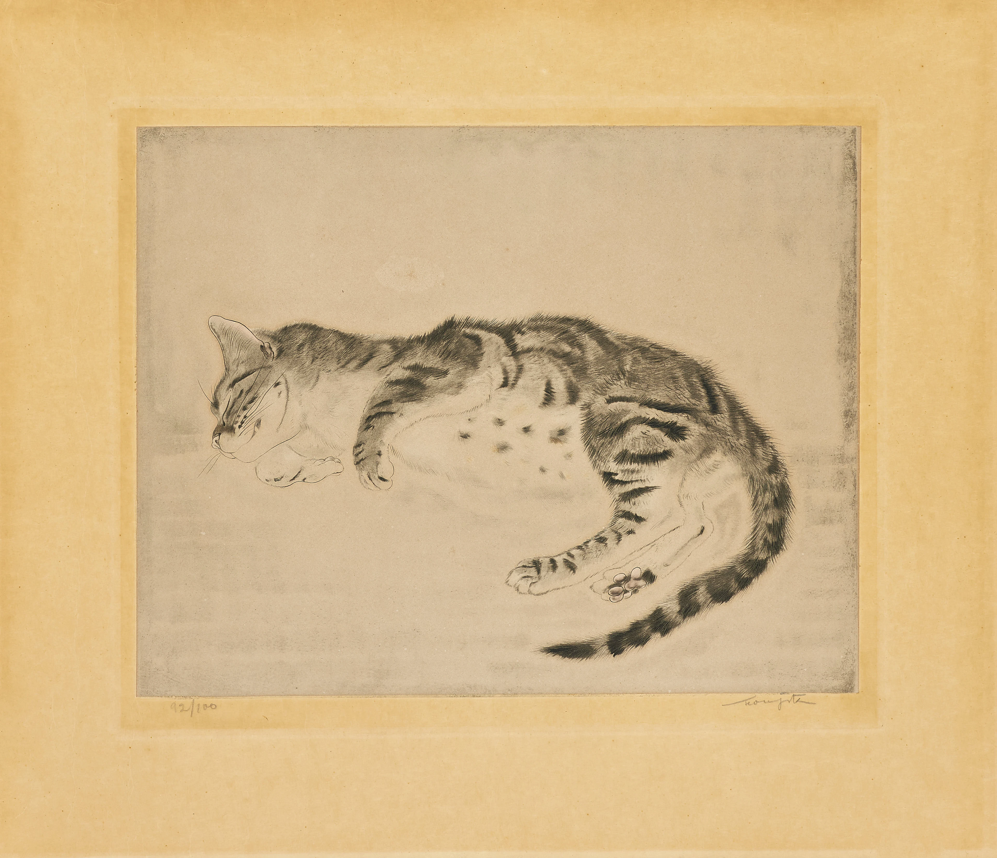 Léonard Tsuguharu FOUJITA 1886 - 1968 Chat endormi (Sleeping cat) - 1929